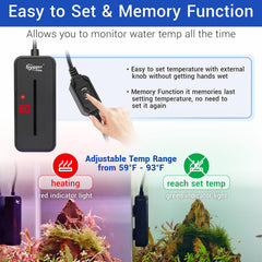 hygger small submersible heater memory function remembers last setting after power loss