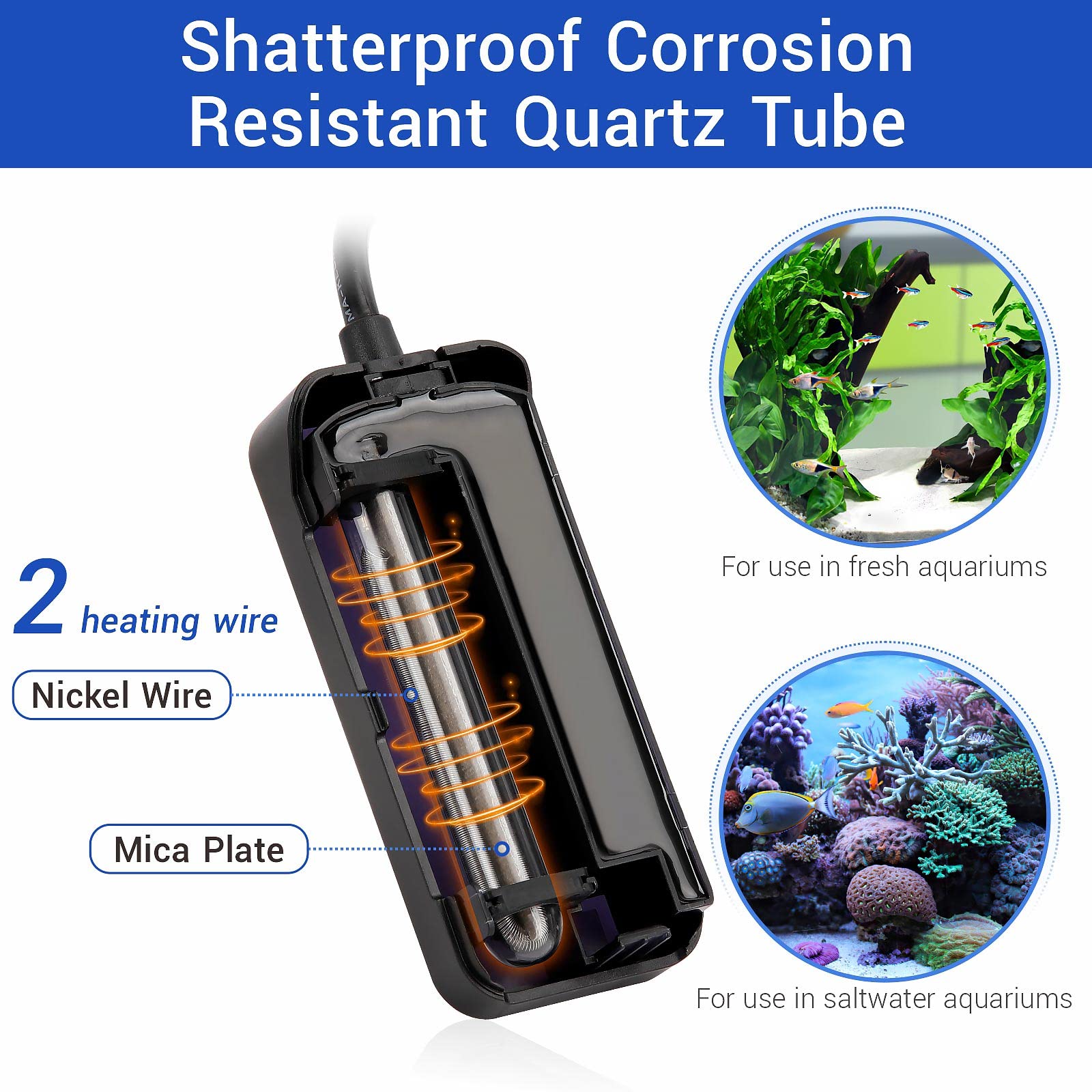 hygger small submersible heater safety shut off prevents overheating when not fully submerged