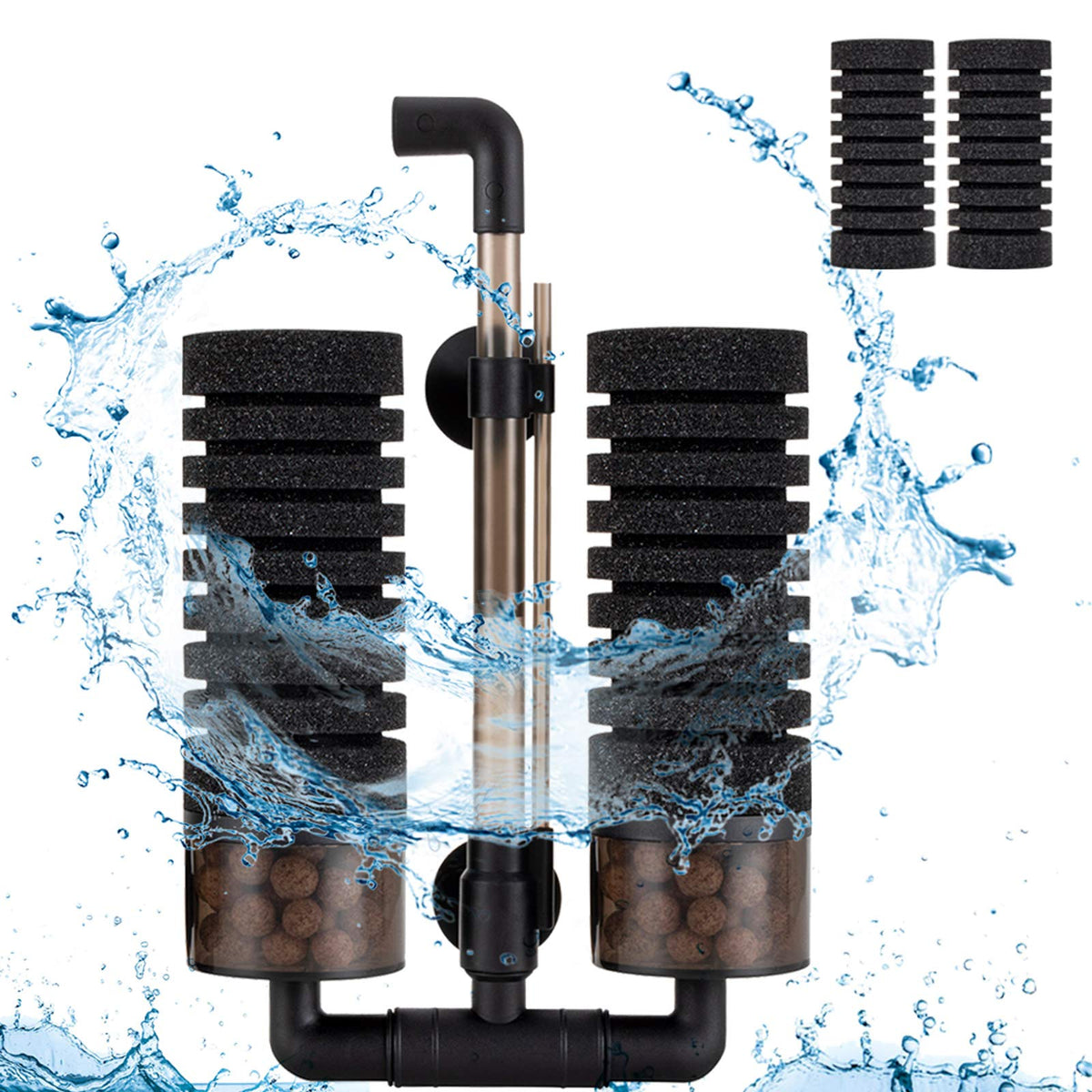 Hygger Sponge Filter front view demonstrating compact biochemical filtration for calm aquarium upkeep.