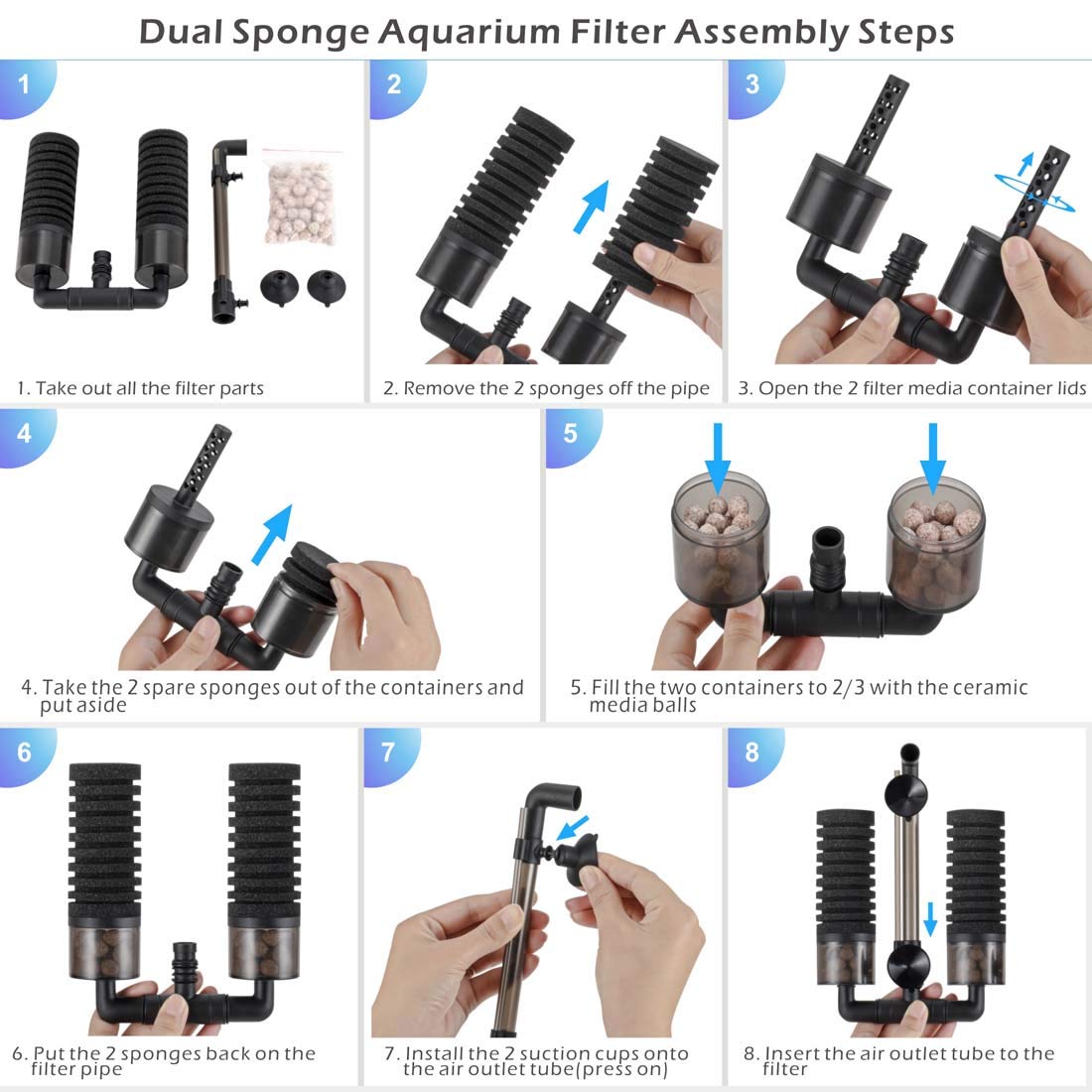 Hygger Sponge Filter with strong suction cups for secure tank setup.