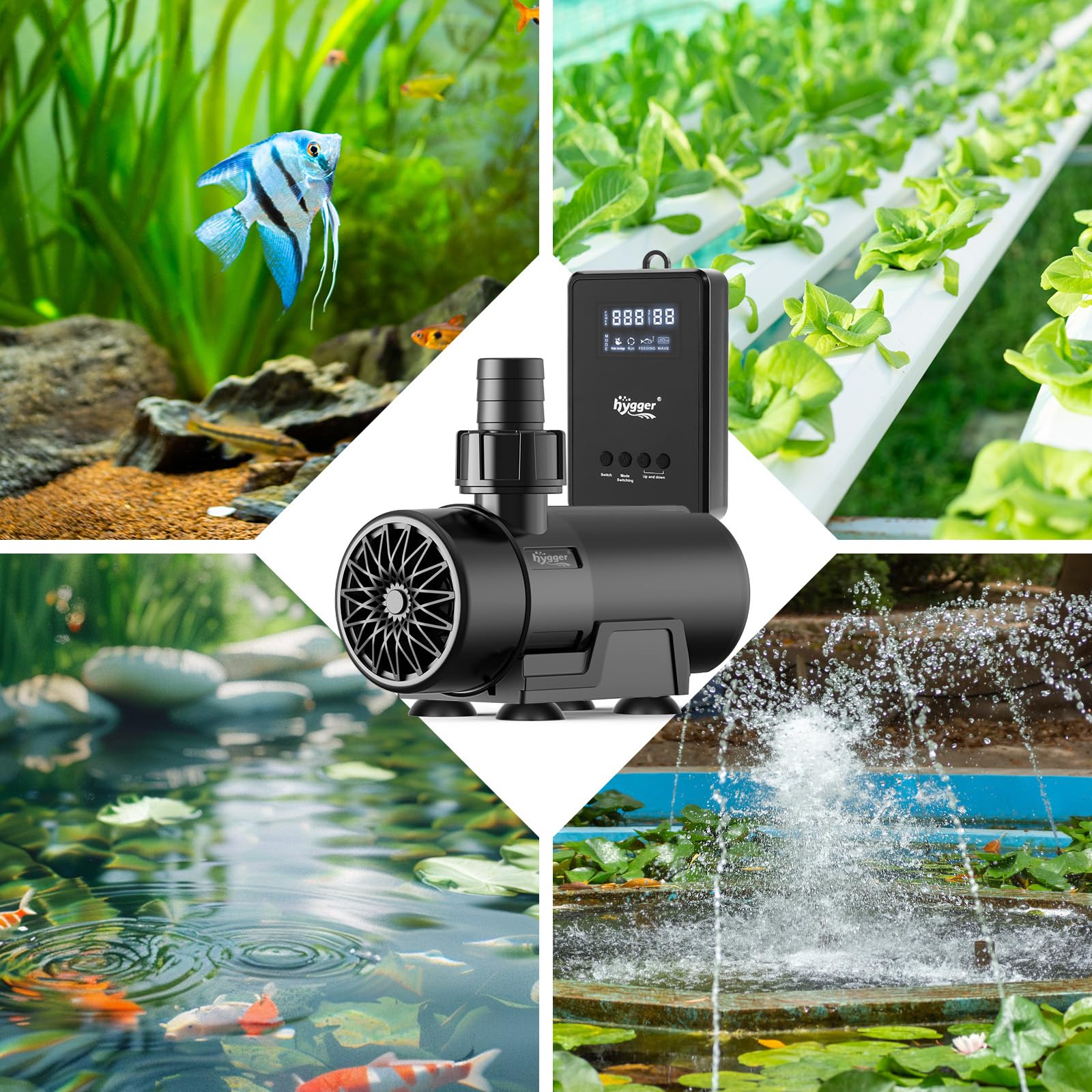 Hygger strong suction cups secure the pump inside a tank.