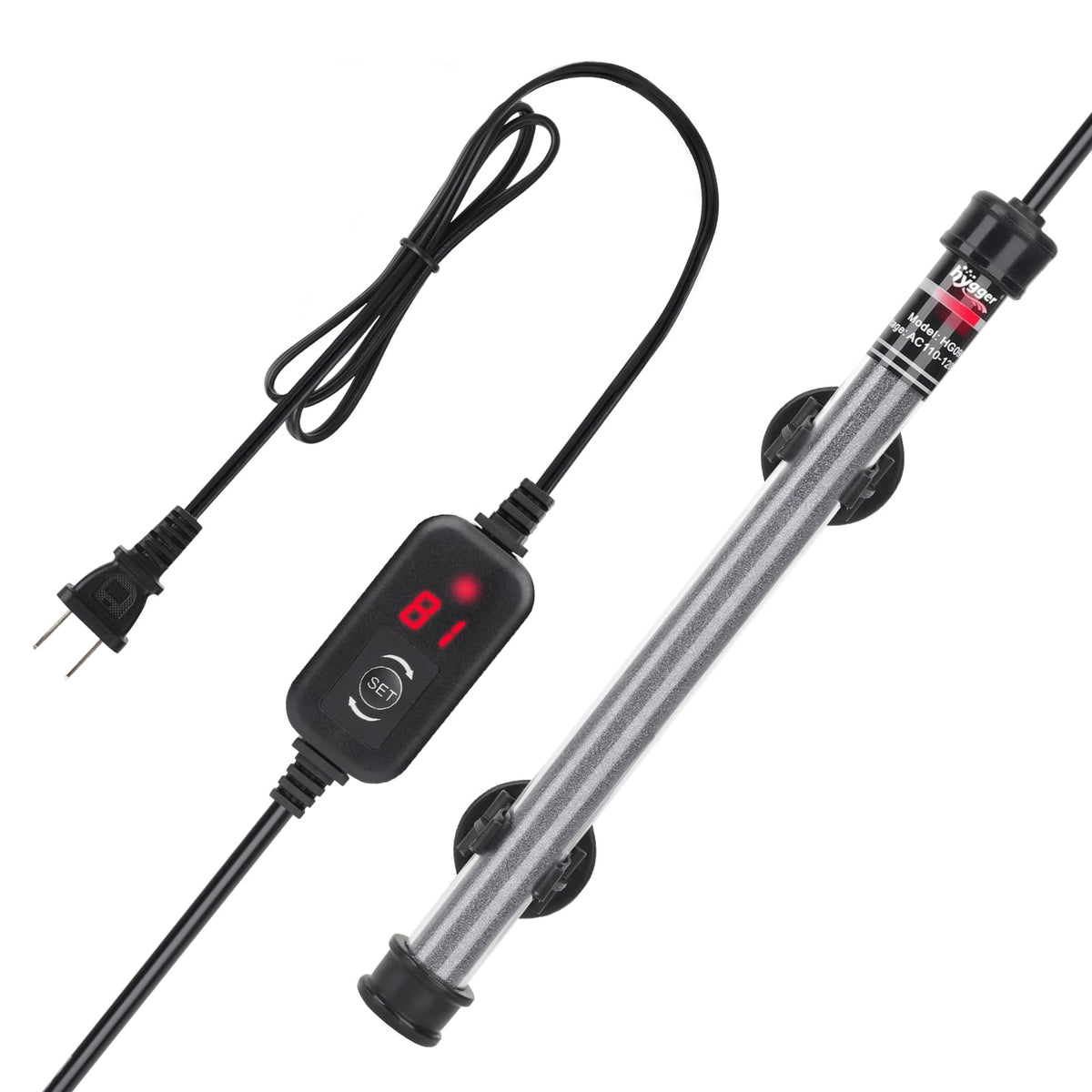 Hygger submersible heater with exterior controller for safe temperature setup.