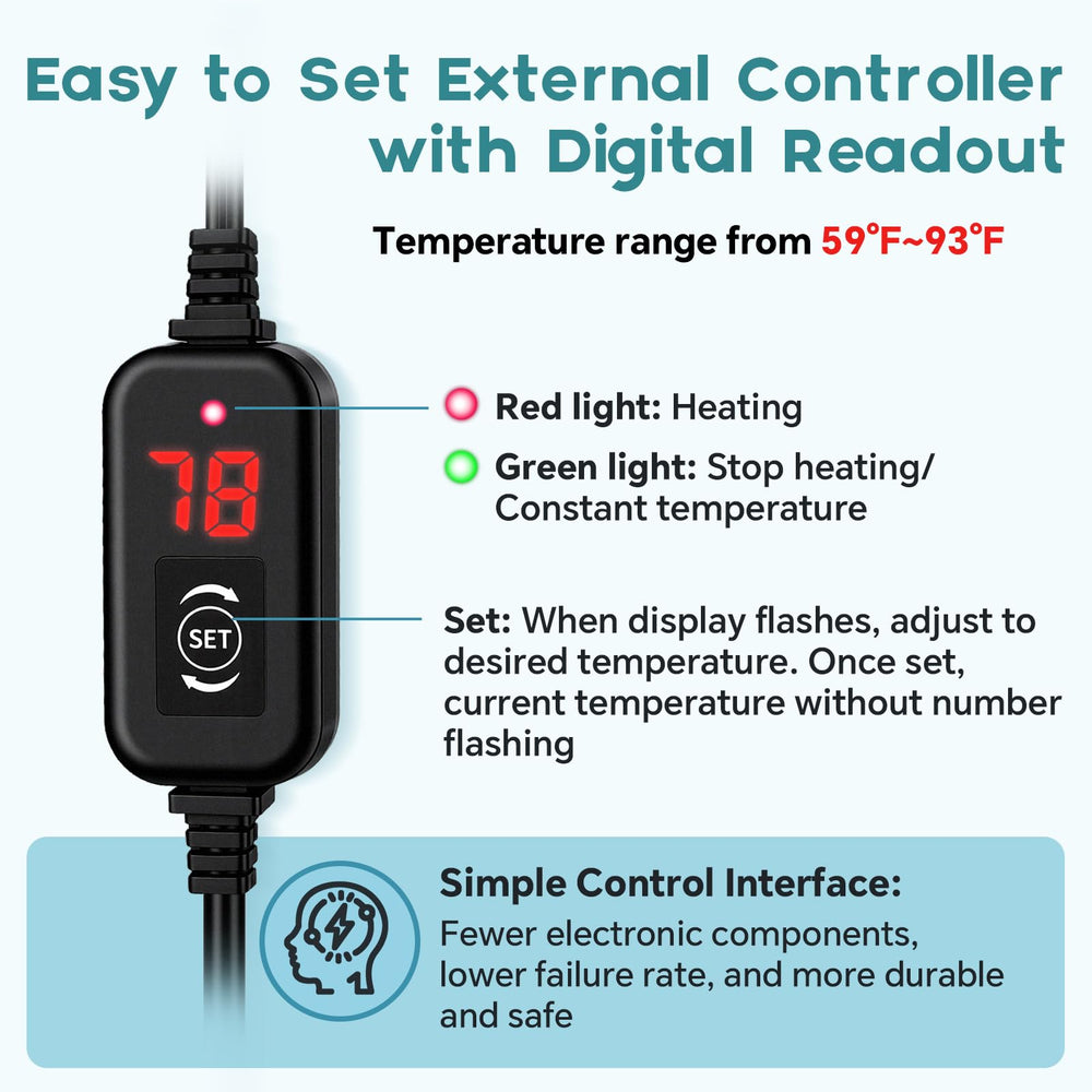 Hygger submersible heater in-tank installation highlights compact size for small tanks.