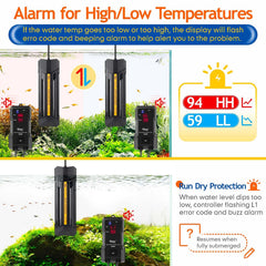 Hygger submersible heater mounted inside the tank for even heat distribution
