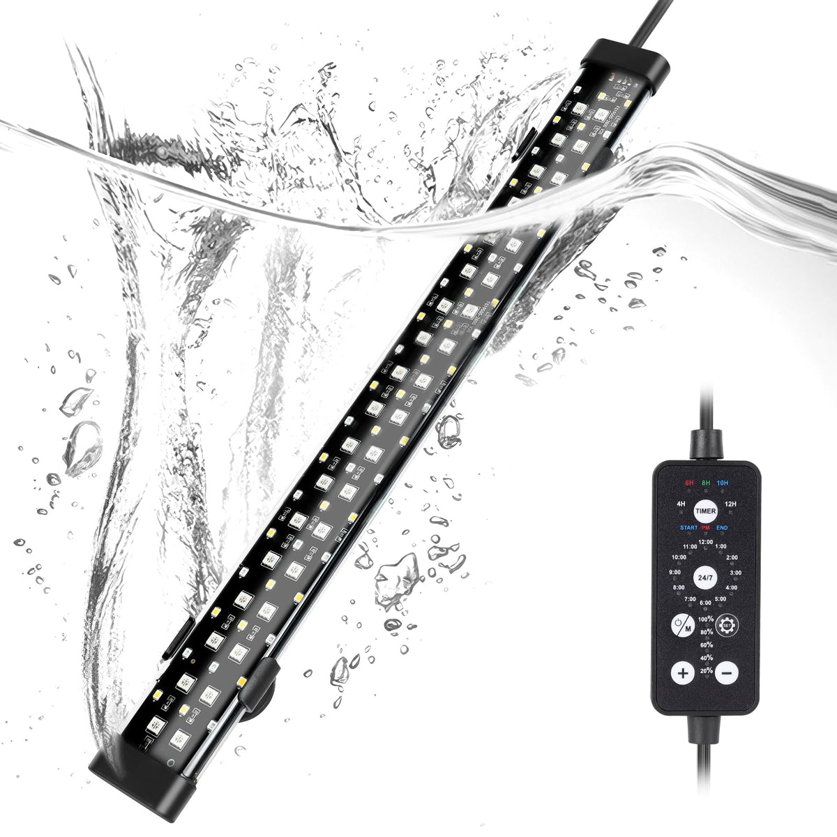 Hygger submersible LED aquarium light, top view with bright full-spectrum glow.