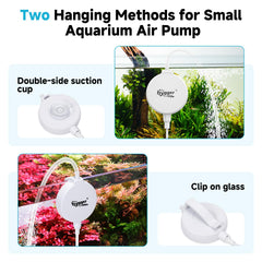 hygger suction cup and clip attachment secures the pump to the tank wall