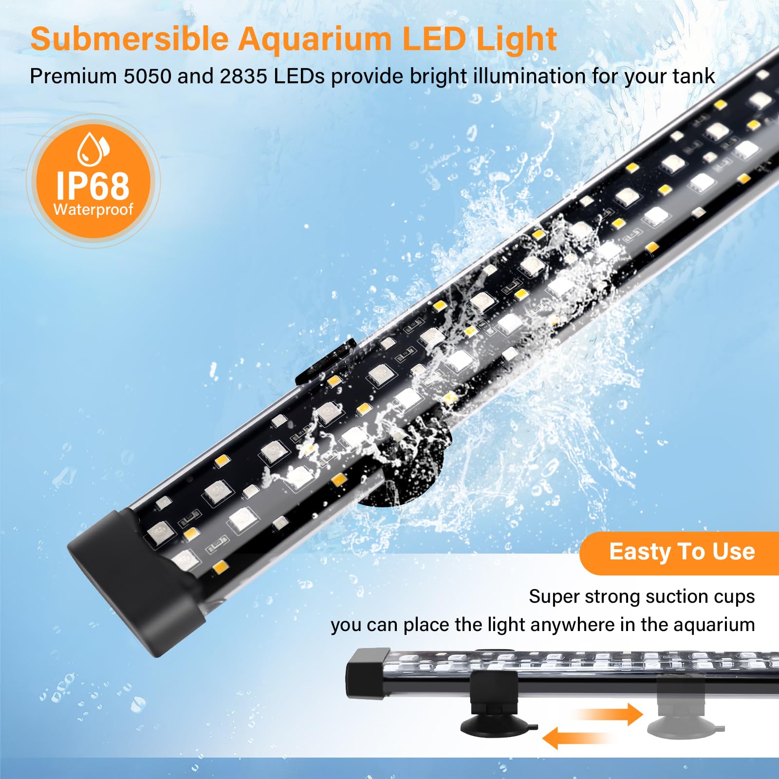 hygger aquarium light with suction cups offers secure placement on or inside the tank