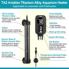 Hygger TA2 titanium alloy heater construction highlights durability.