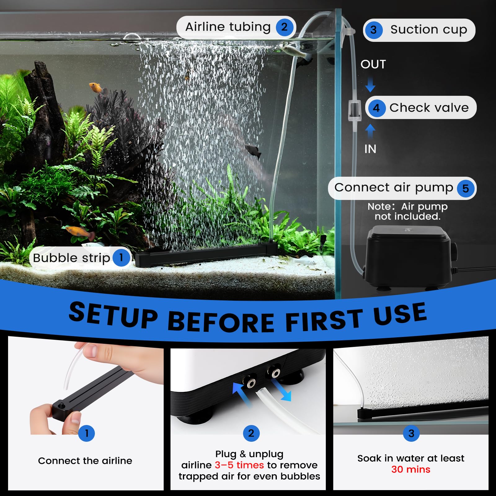 hygger ultra-quiet aeration bar enhances tank aesthetics and oxygenation