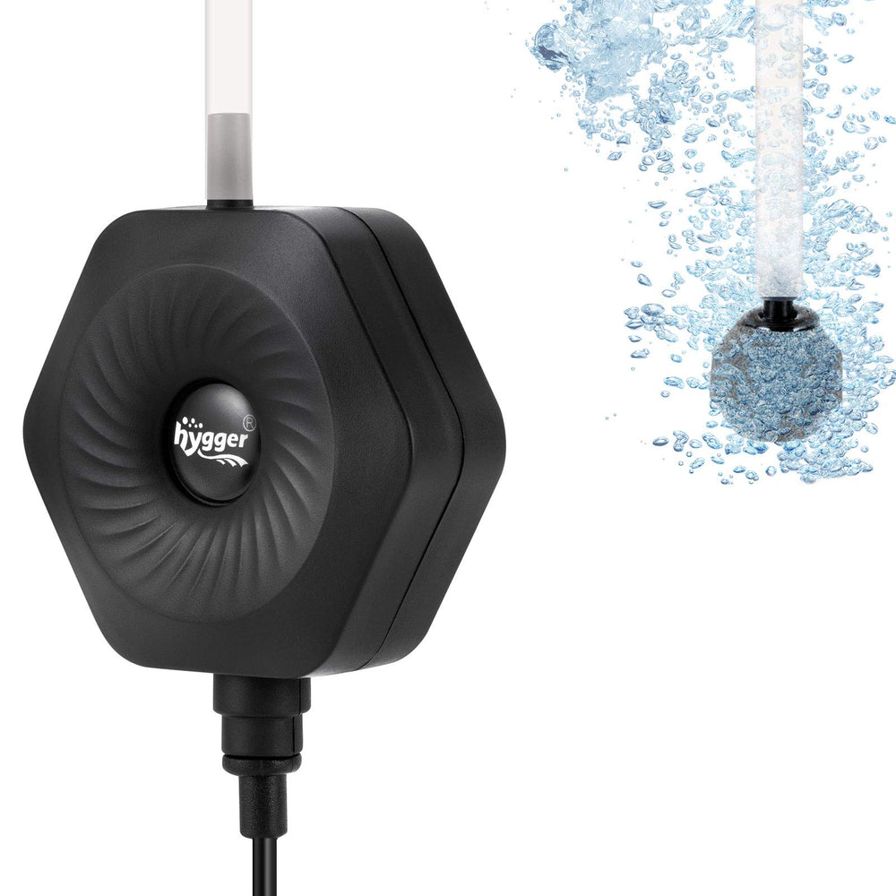 hygger Ultra Silent 1.5W air pump, compact and whisper-quiet for small tanks.