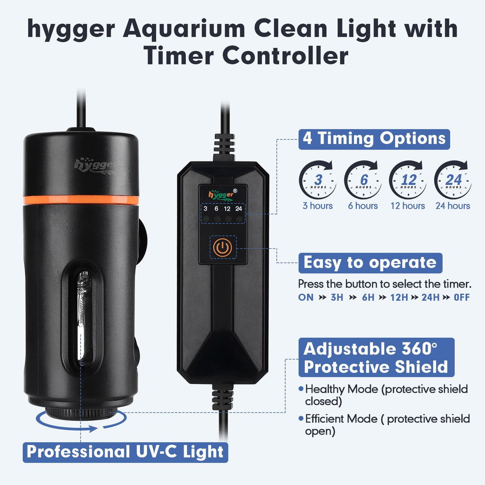Hygger U-V light with 360 shield protects fish while maintaining safe illumination.