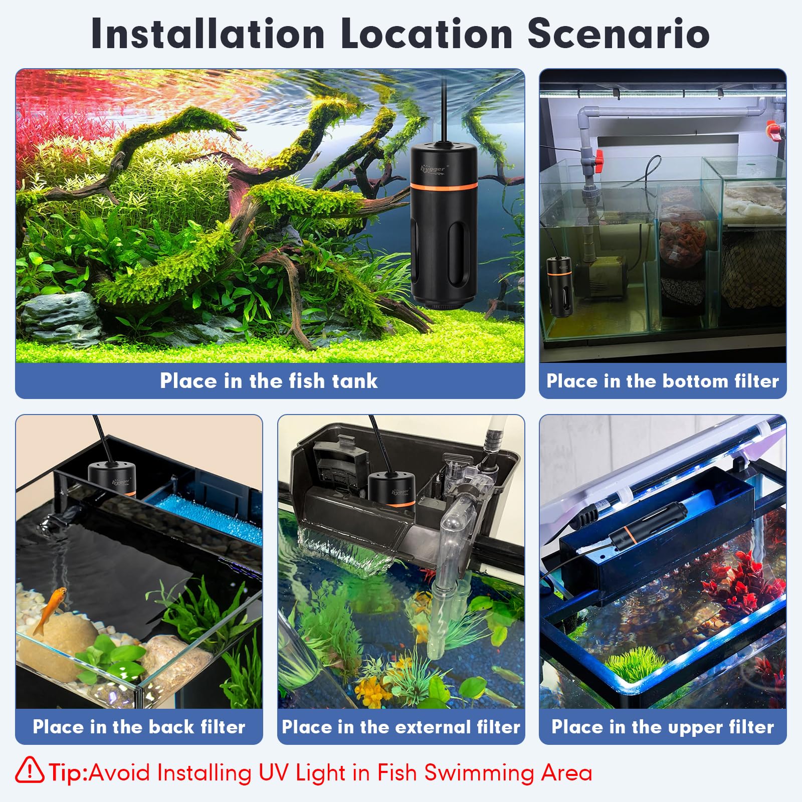 hygger UV light timer control panel with easy timer settings