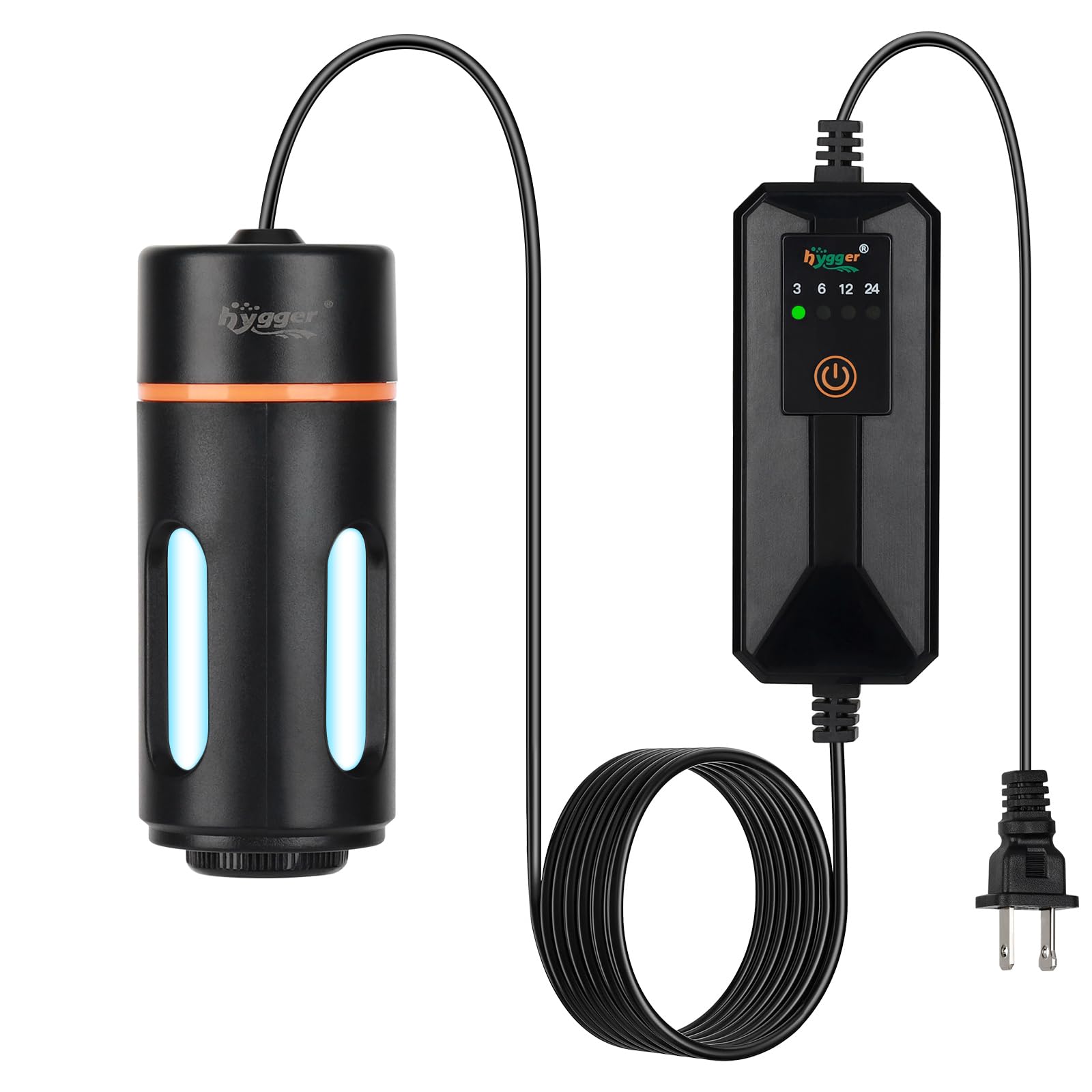 Hygger U-V light with timer front view helps clarify water in freshwater tanks.