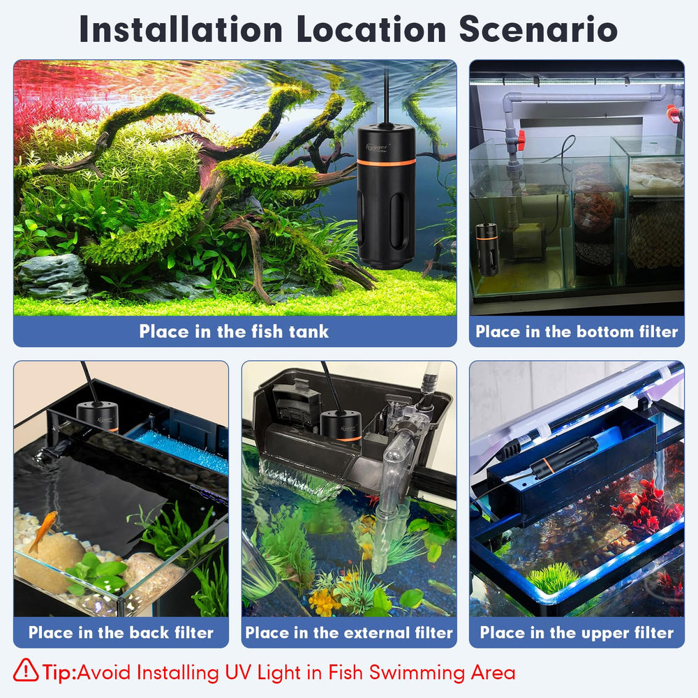 Hygger U-V light in high efficiency mode with shield open for filter tanks.