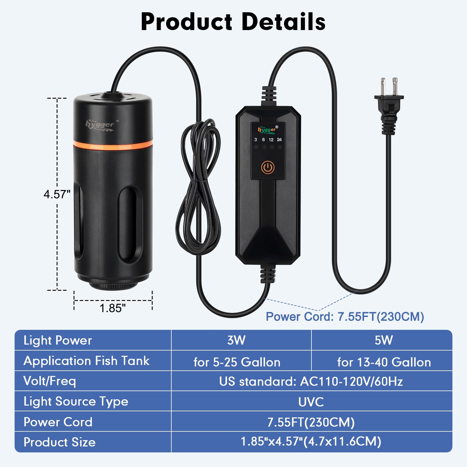 hygger UV light timer packaging contents ready-to-install kit