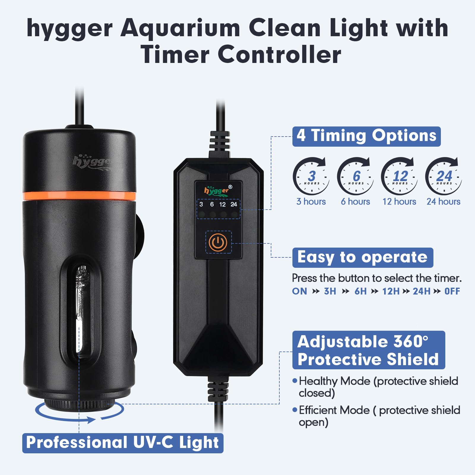 hygger UV light timer with suction cups for secure installation