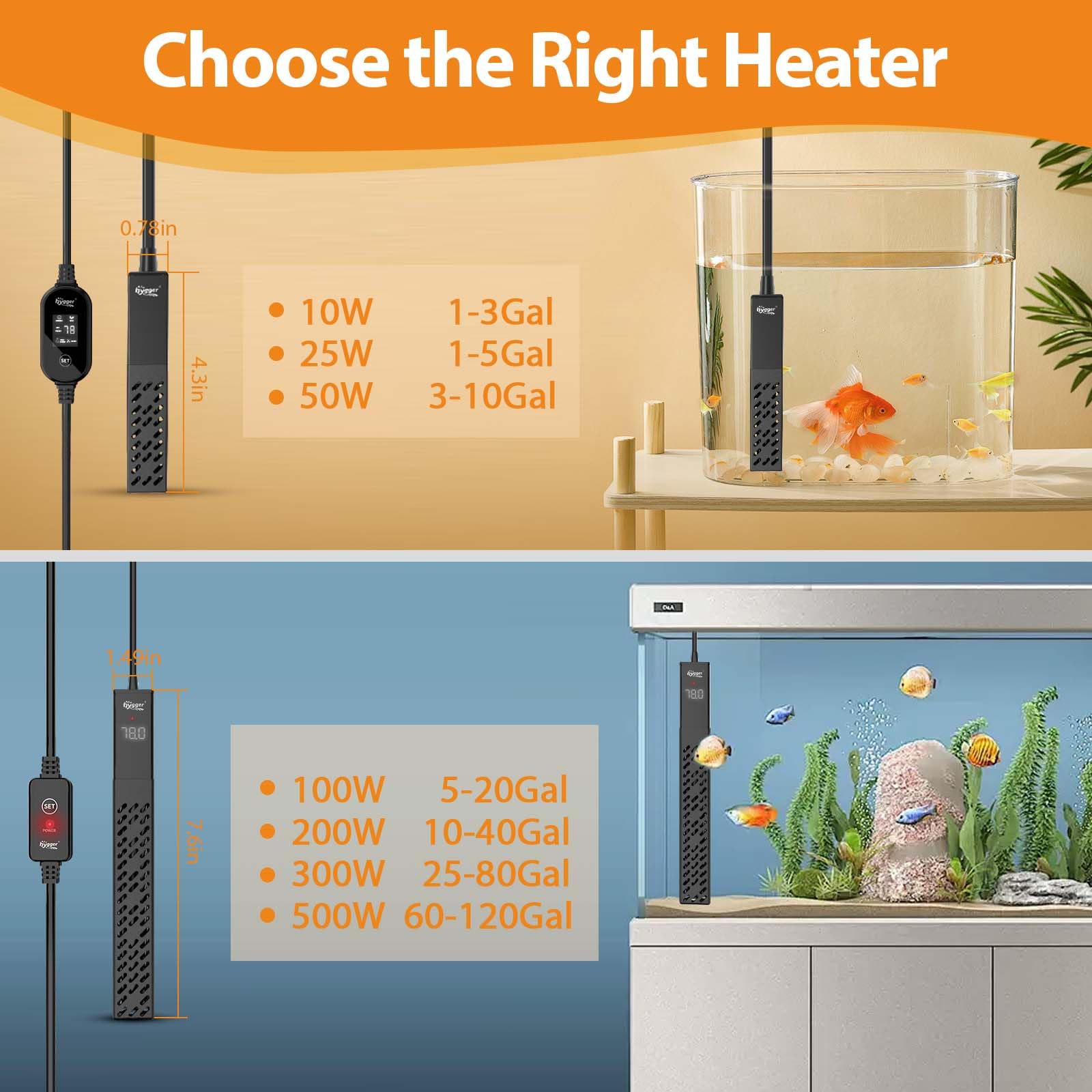 hygger 200W heater in freshwater or saltwater setup for 10-40 gallon tanks