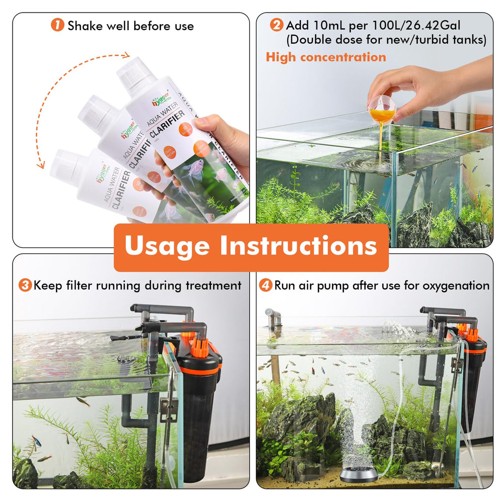 Hygger Water Clarifier pouring action illustrating easy addition during routine maintenance