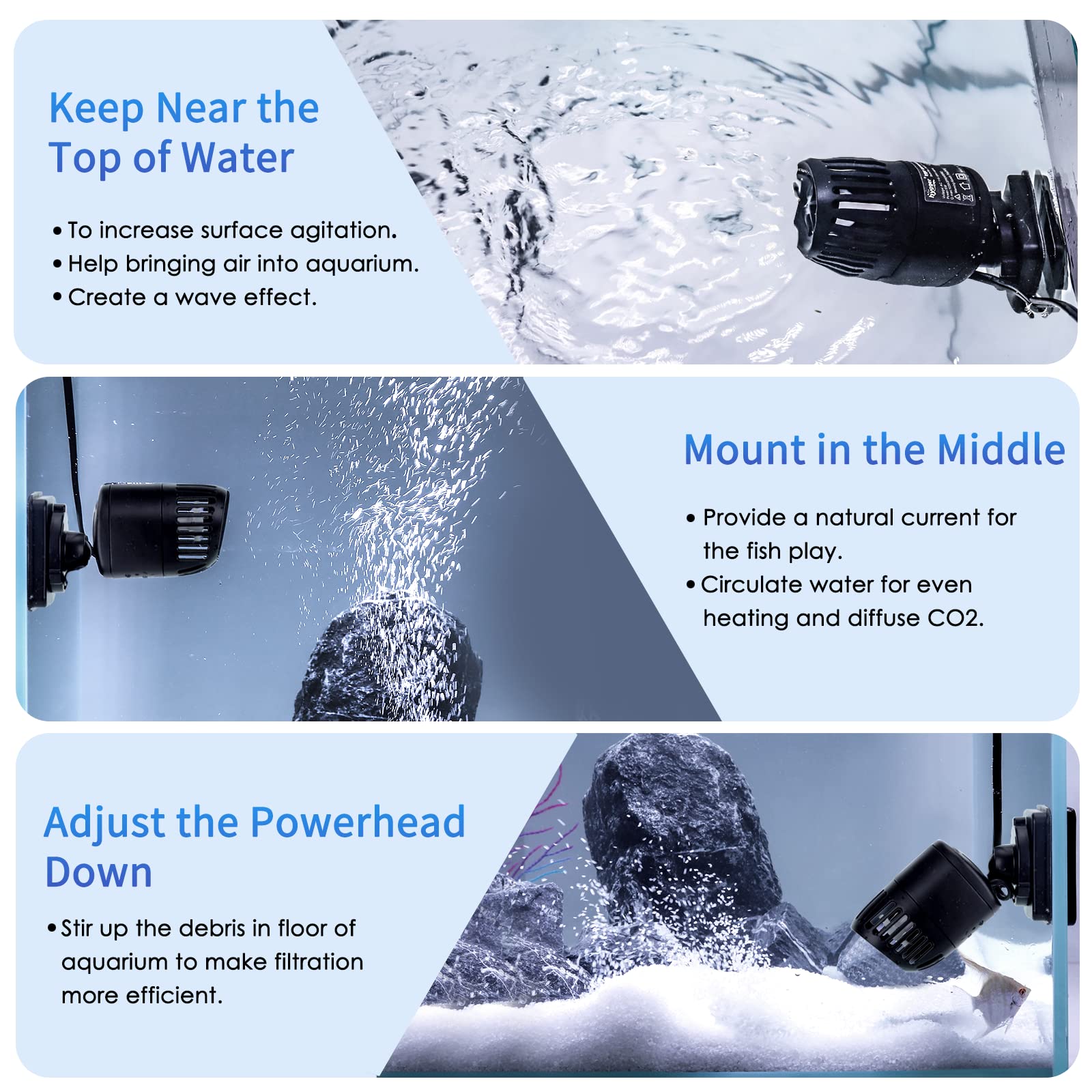 Hygger Wave Maker delivers up to 1056 GPH for large tanks.