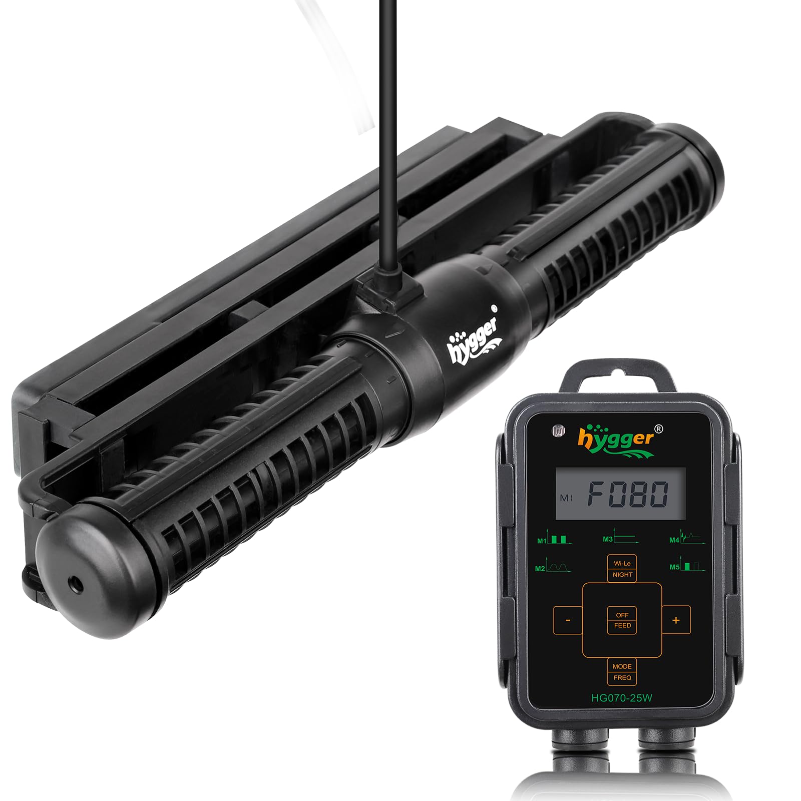 Hygger Wave Maker with LED display, front view showing adjustable flow options.
