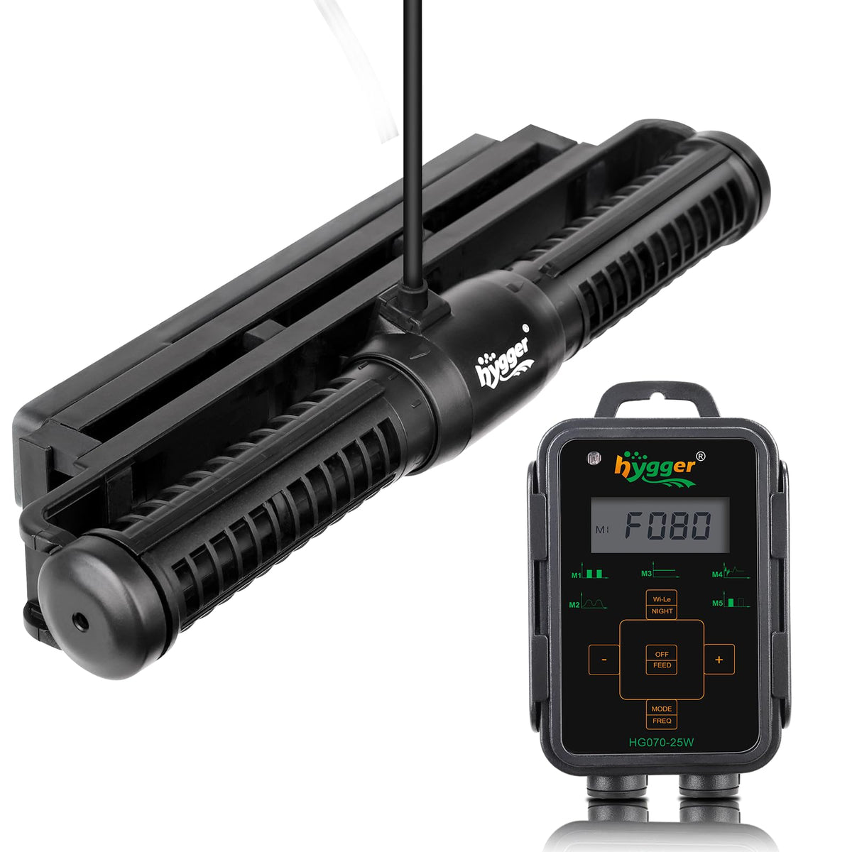 Hygger Wave Maker with LED display, front view showing adjustable flow options.
