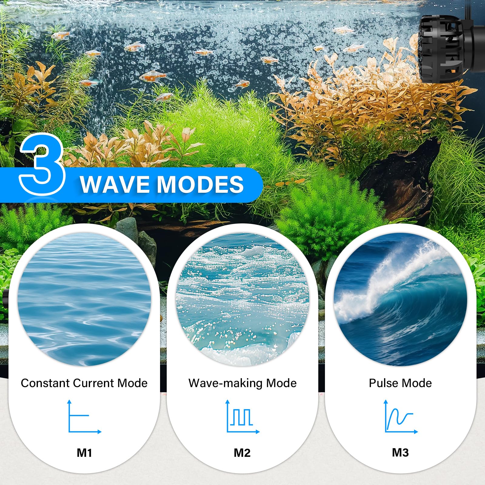 Hygger with three outlets provides varied water movement.