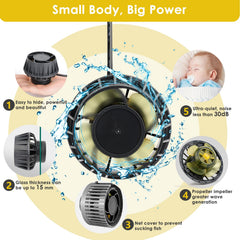 Hygger DC 24V pump delivers strong, consistent flow for oxygenation.