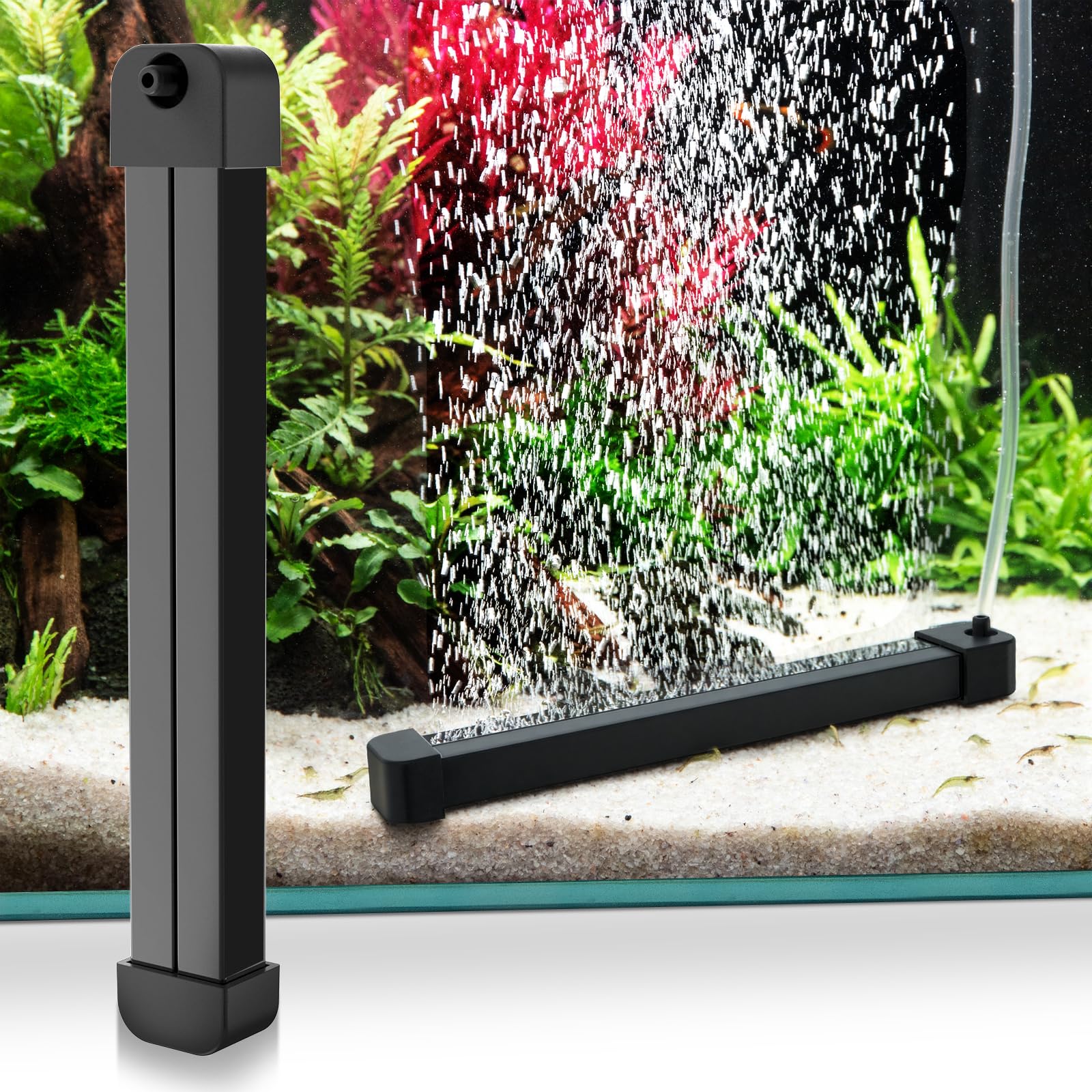 Hygger weighted nano mist bar 9.8in close-up showing dense micro bubbles for steady oxygenation