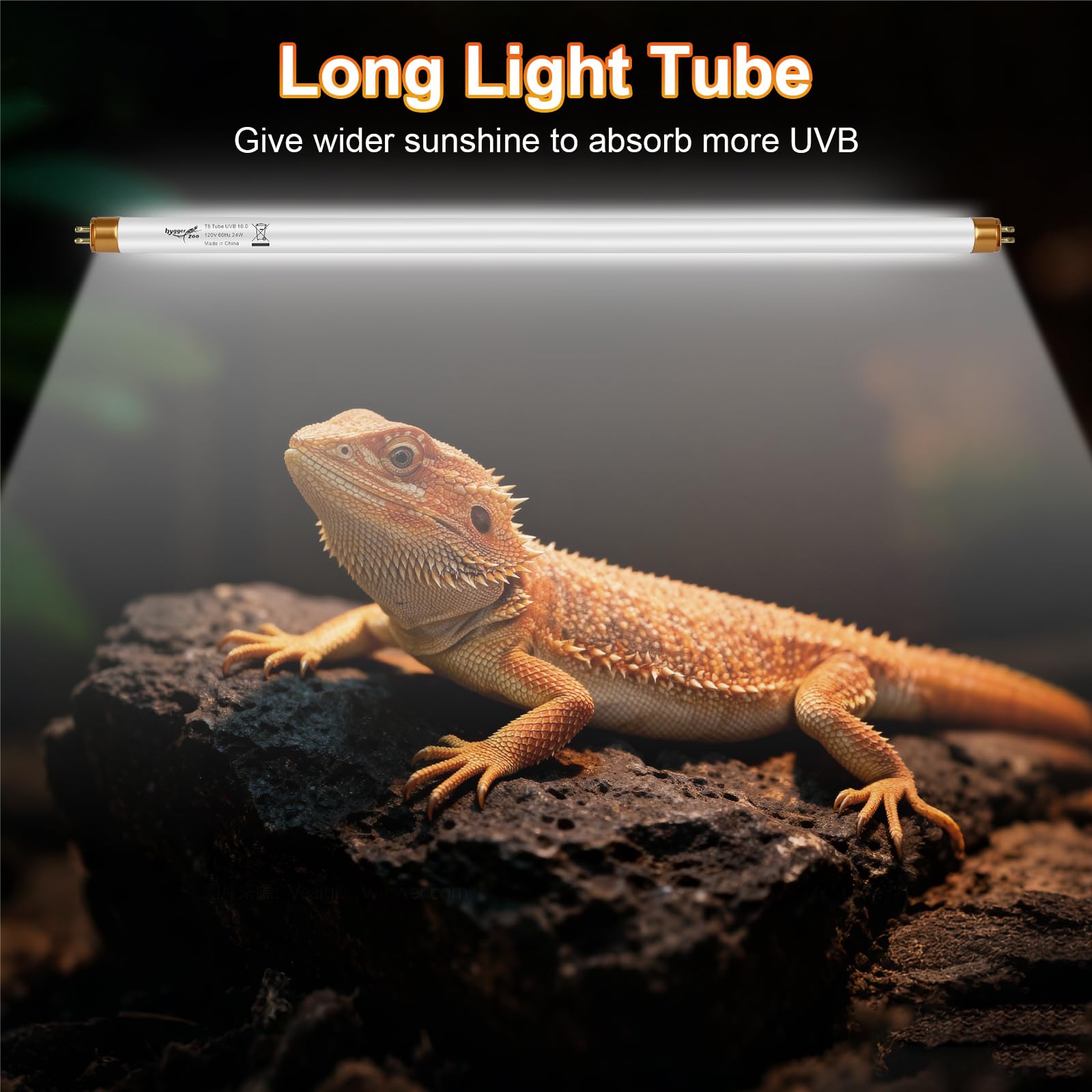 Hygger Zoo bearded dragon UVB bulb 22inch providing soft lighting and consistent coverage