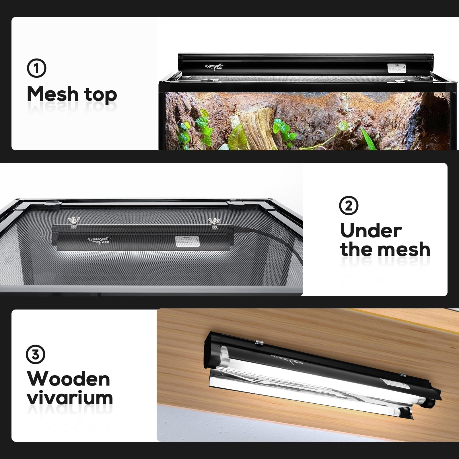 Hygger Zoo reflector layer boosts UV reach for reptiles.