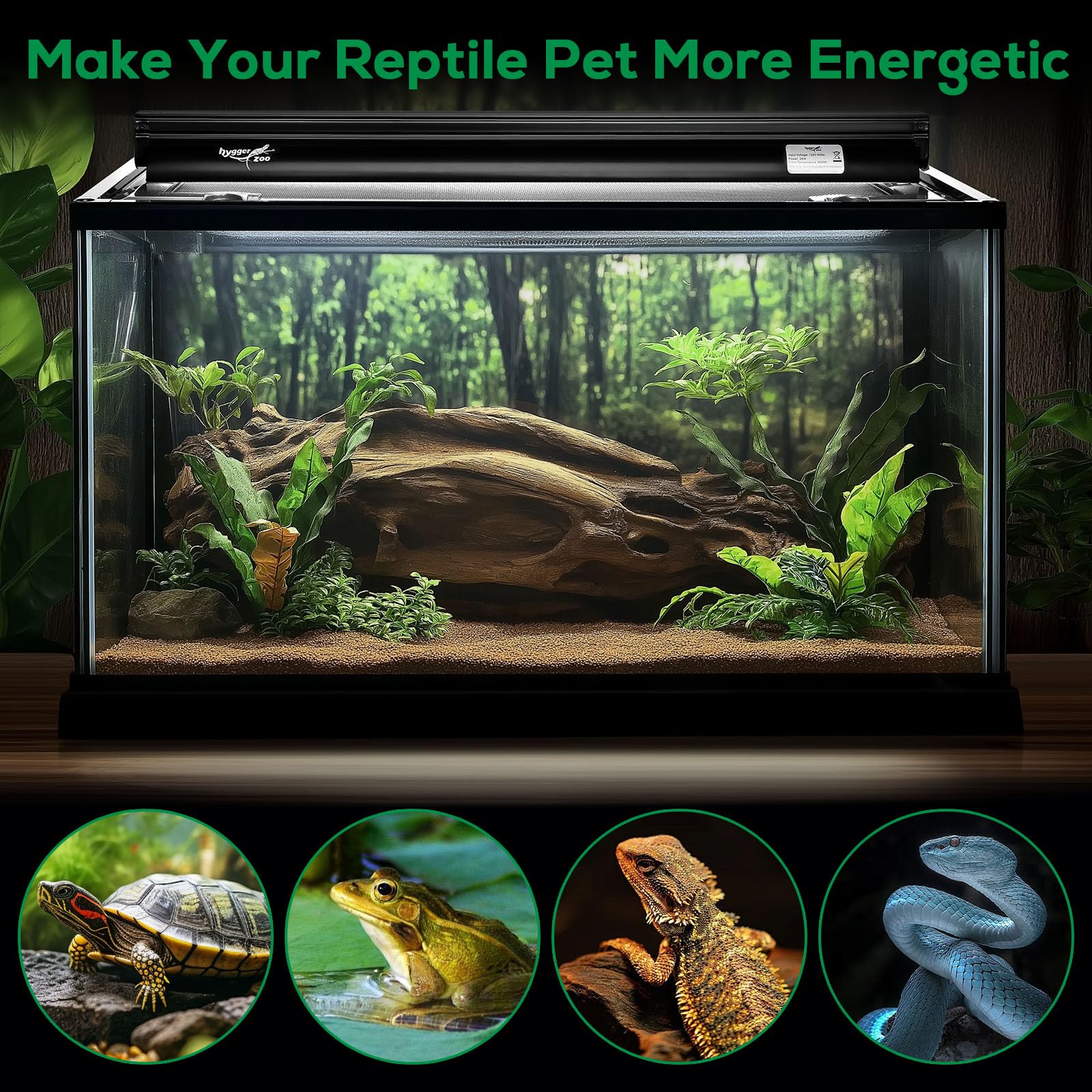 Hygger Zoo safety cable and shielded ends promote safer terrarium lighting.