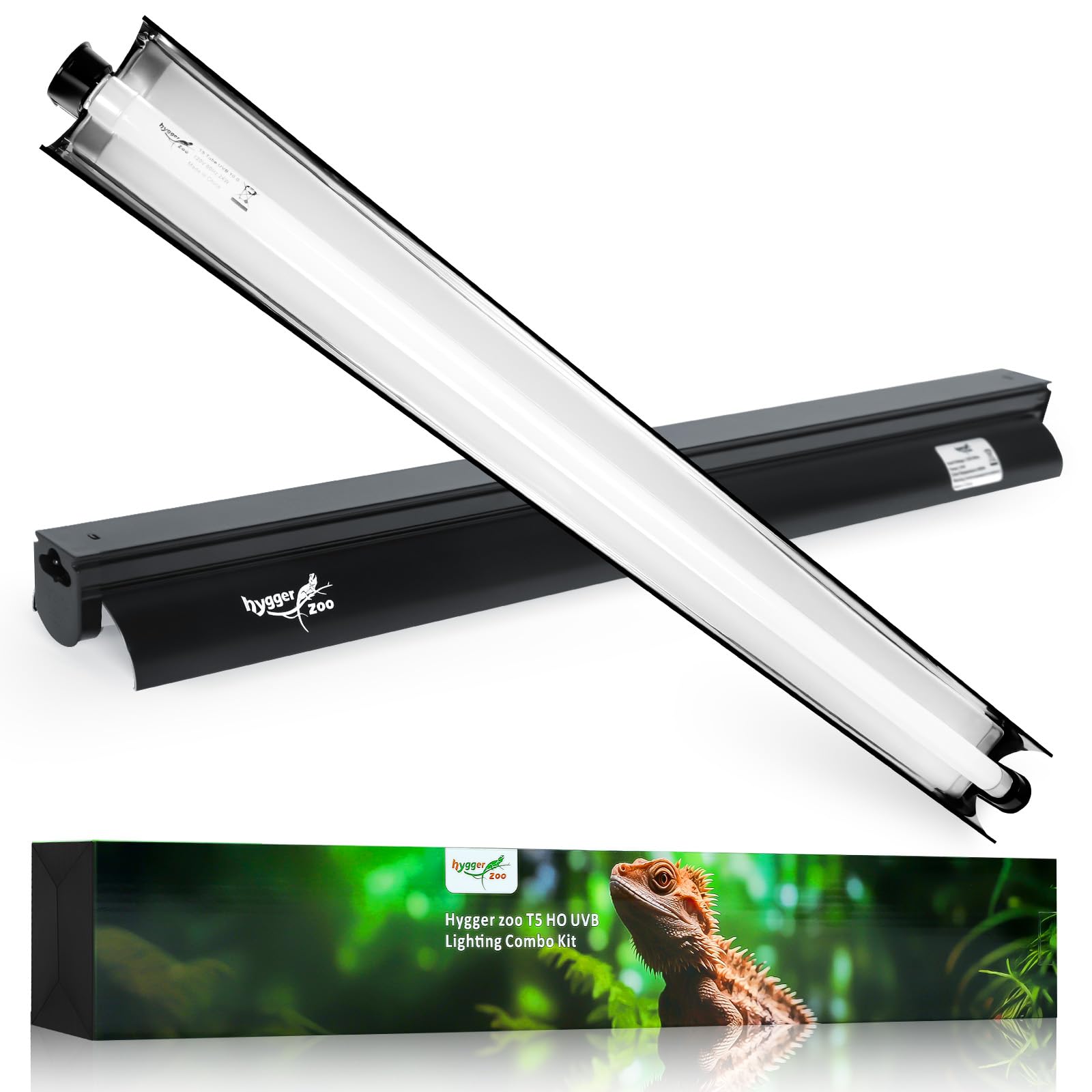 Hygger Zoo T5 Reptile Light Fixture assembled for reliable lighting setup.