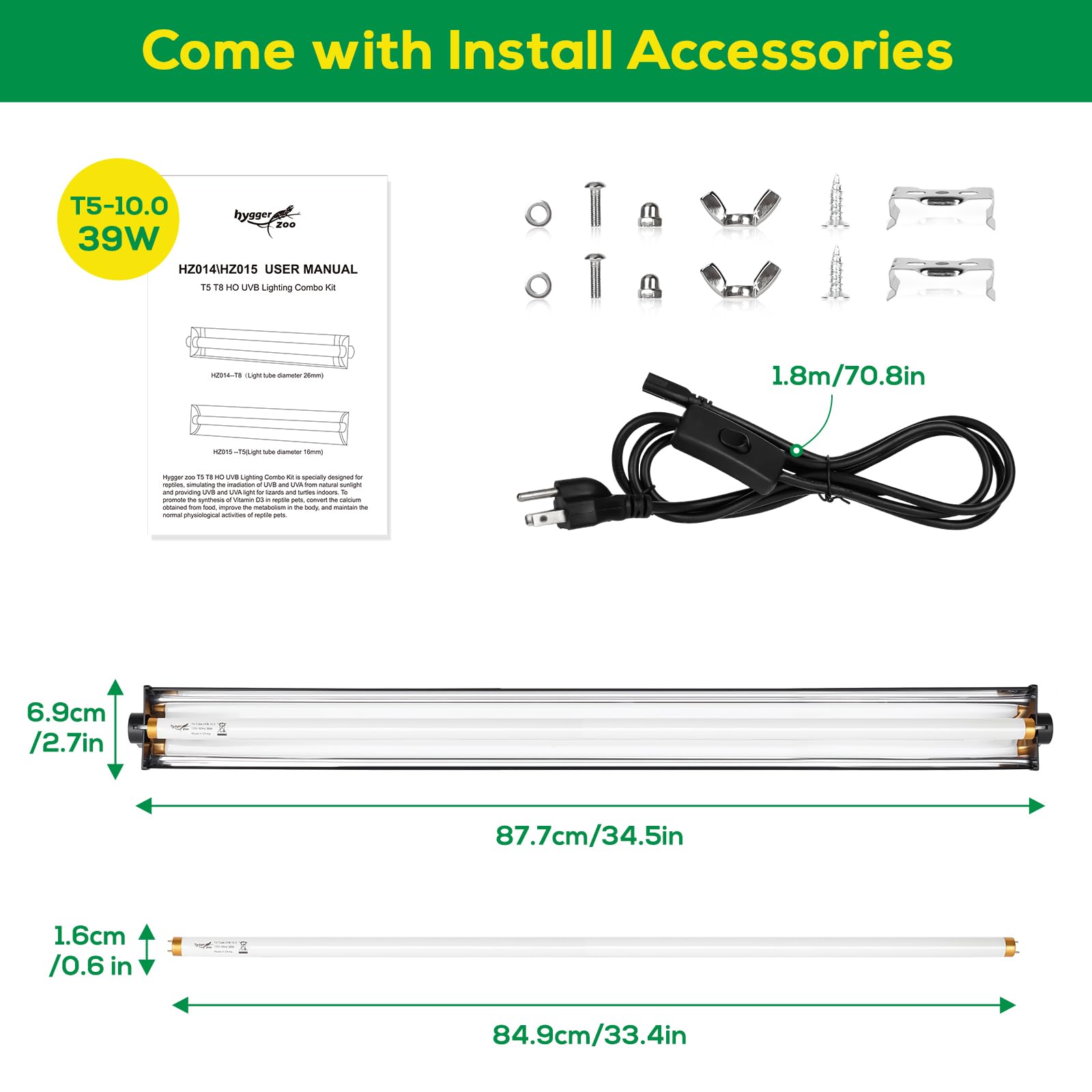 Hygger Zoo T5 UVB light fixture in desert reptile setup resembling natural sun
