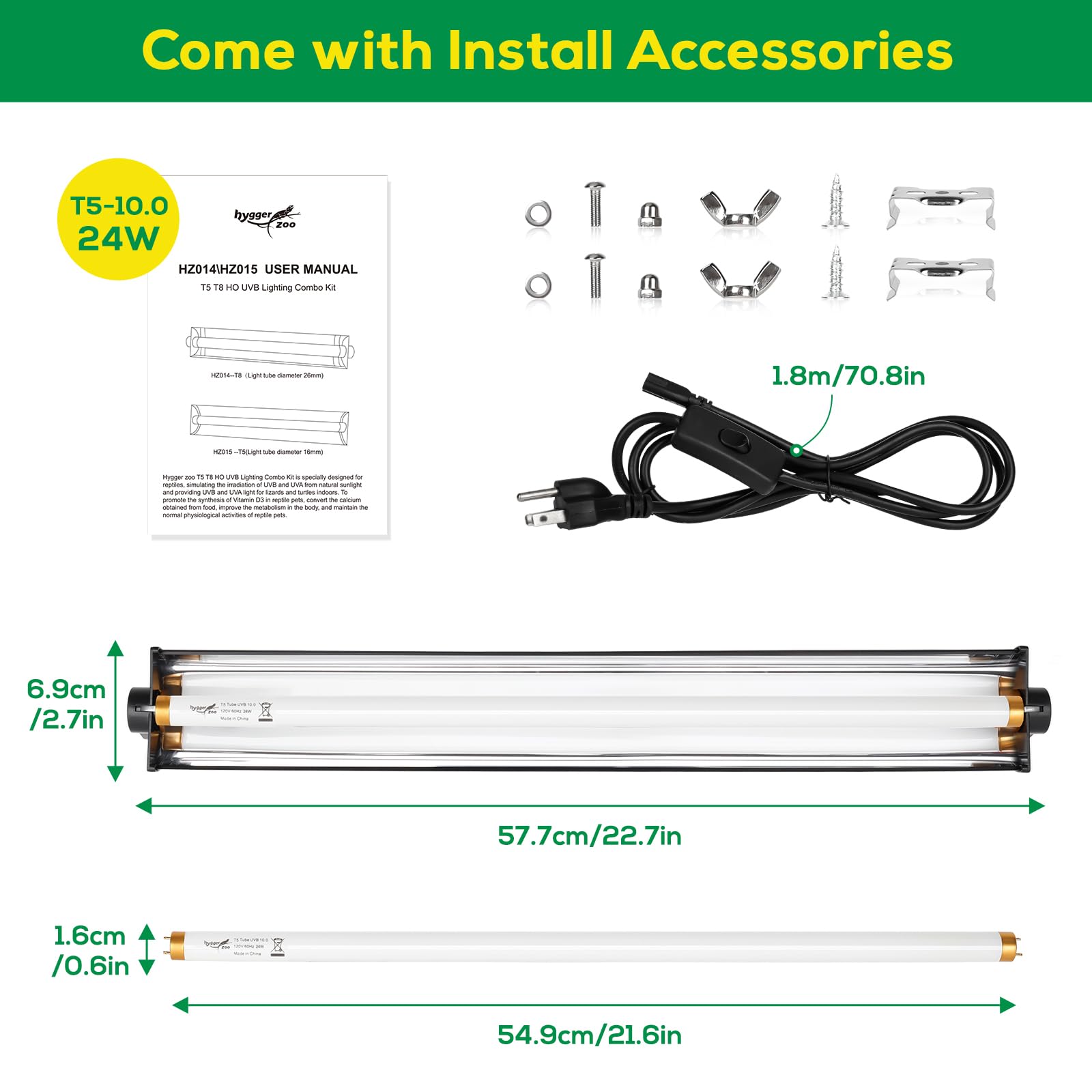 Hygger Zoo T5 UVB fixture aluminum body aids heat dissipation and longevity