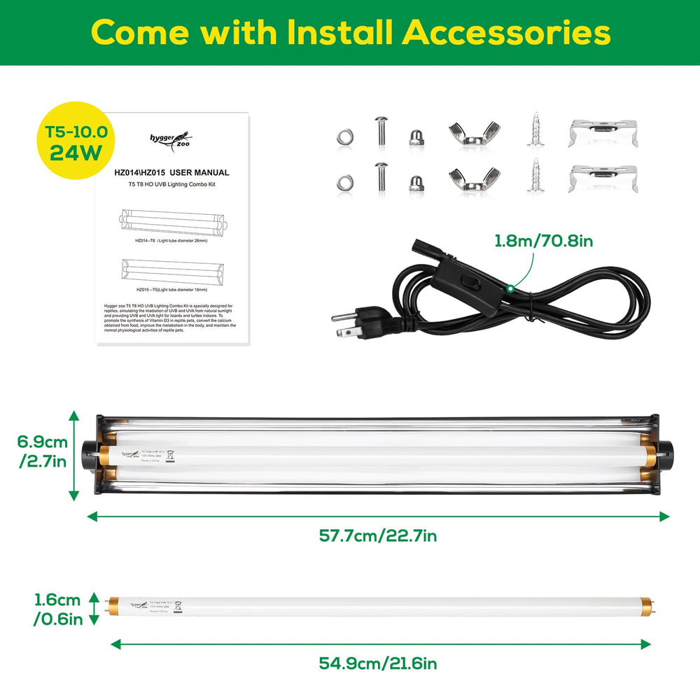 Hygger Zoo T5 UVB fixture aluminum body aids heat dissipation and longevity