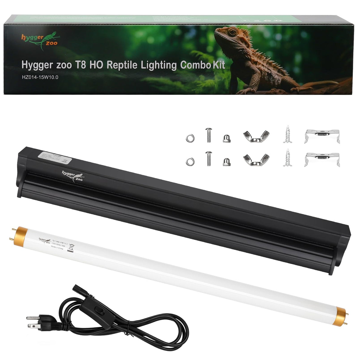 Hygger zoo T8 UVB fixture on terrarium cover for reptiles