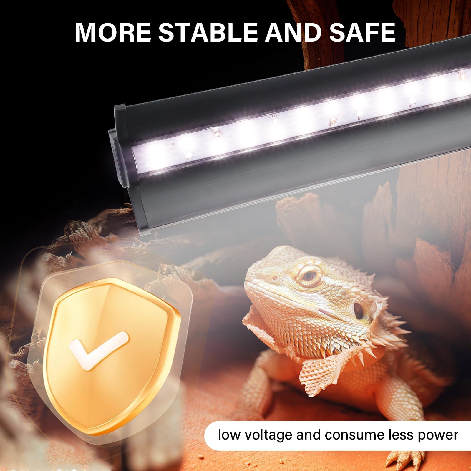 Desert reptile terrarium illuminated by Hygger Zoo UVB Light