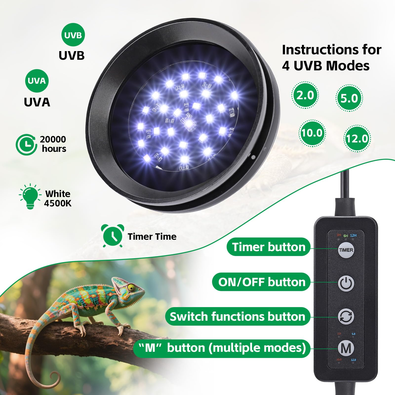 Hygger zoo UVB light brightness control interface enabling day-night cycles