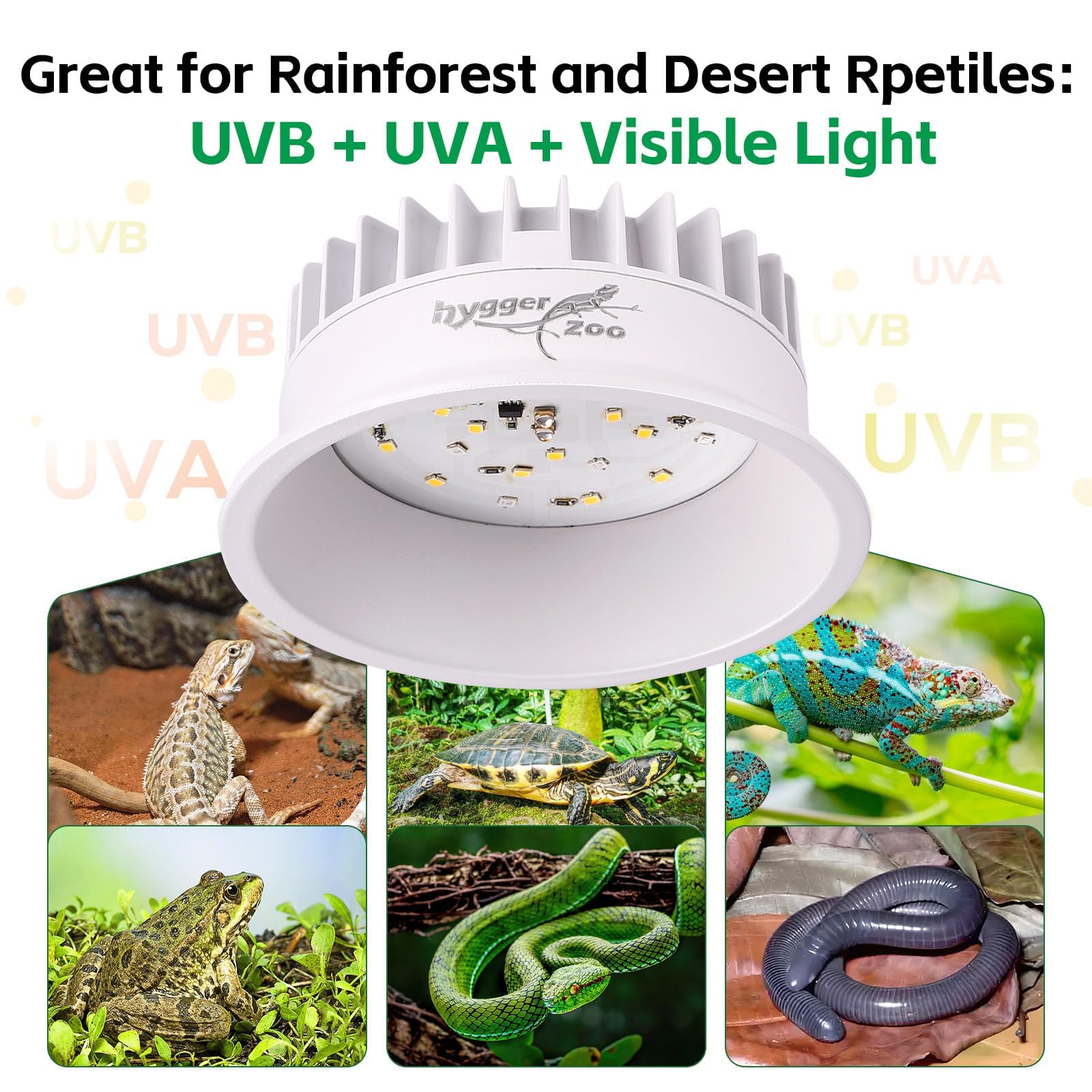 Hygger Zoo UVB light suitable for bearded dragons, chameleons, geckos, and turtles.