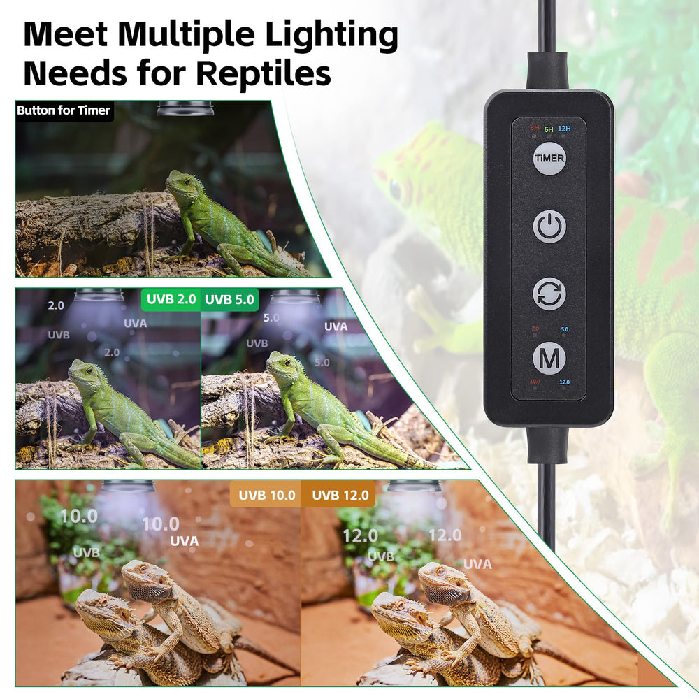 Hygger Zoo UVB light with dimmable brightness for day-night cycles.