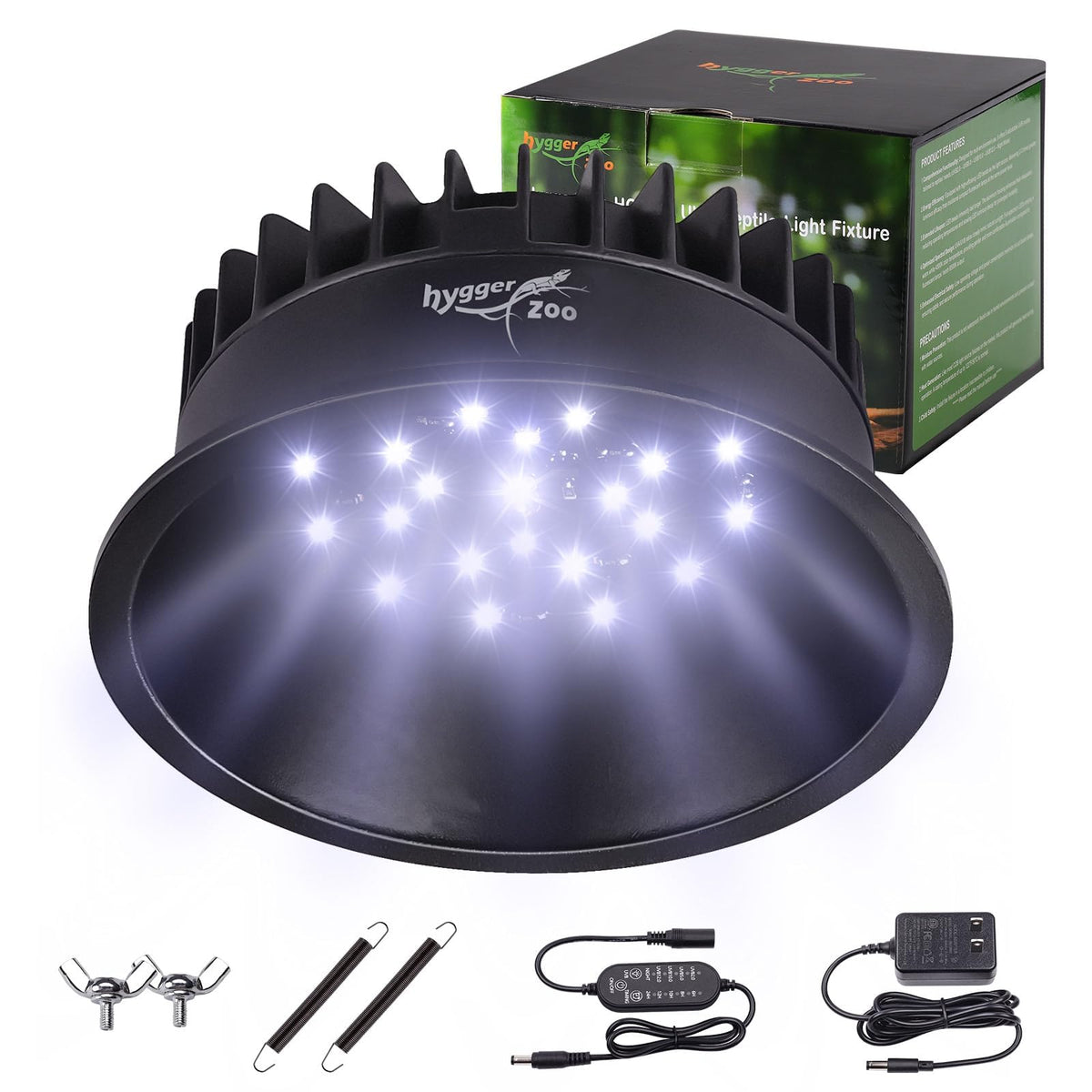 Hygger zoo UVB light with timer front view for reliable reptile basking.