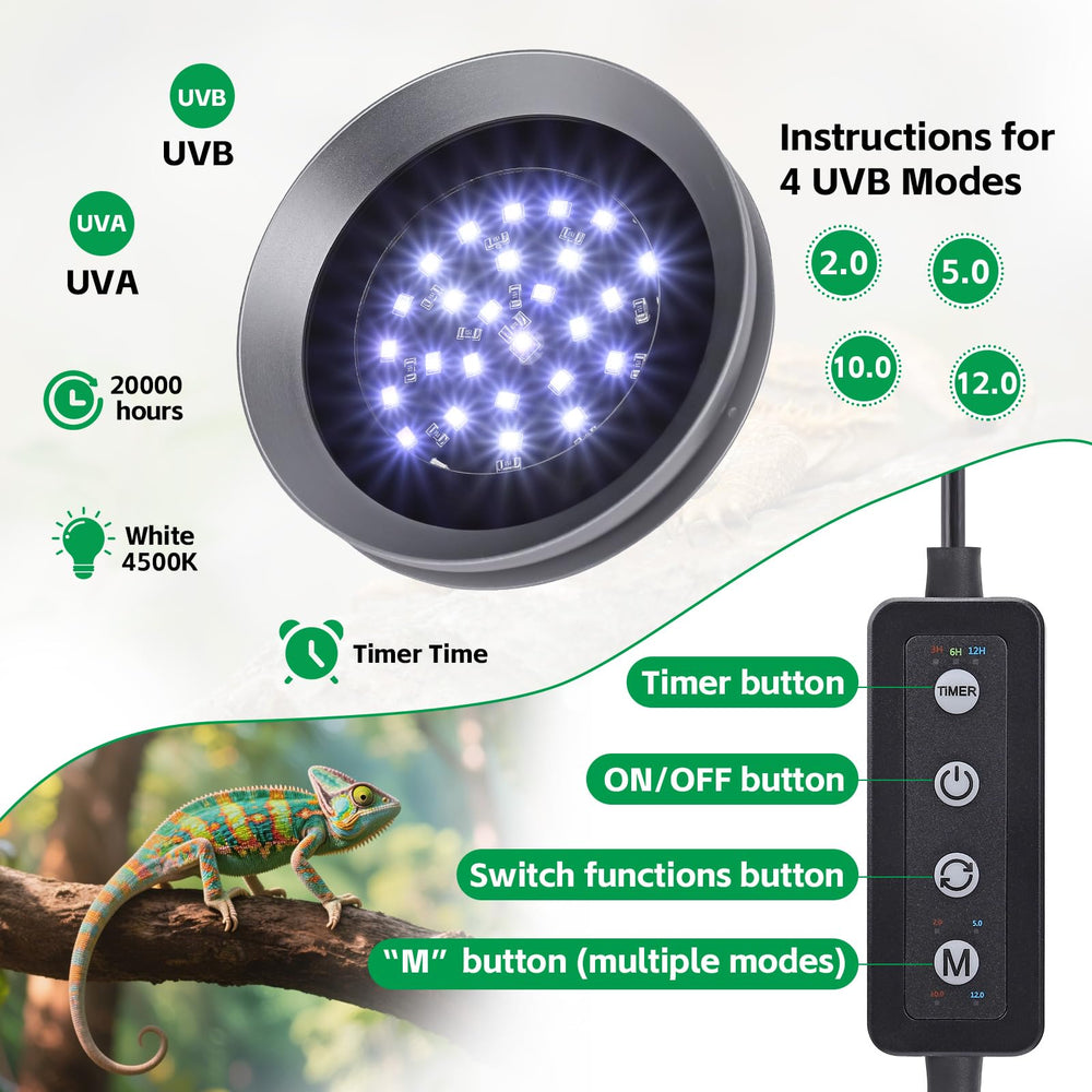 Hygger Zoo UVB light in tropical mode for rainforest habitats.