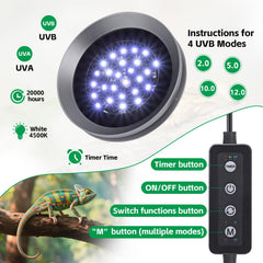 Hygger Zoo UVB light in tropical mode for rainforest habitats.
