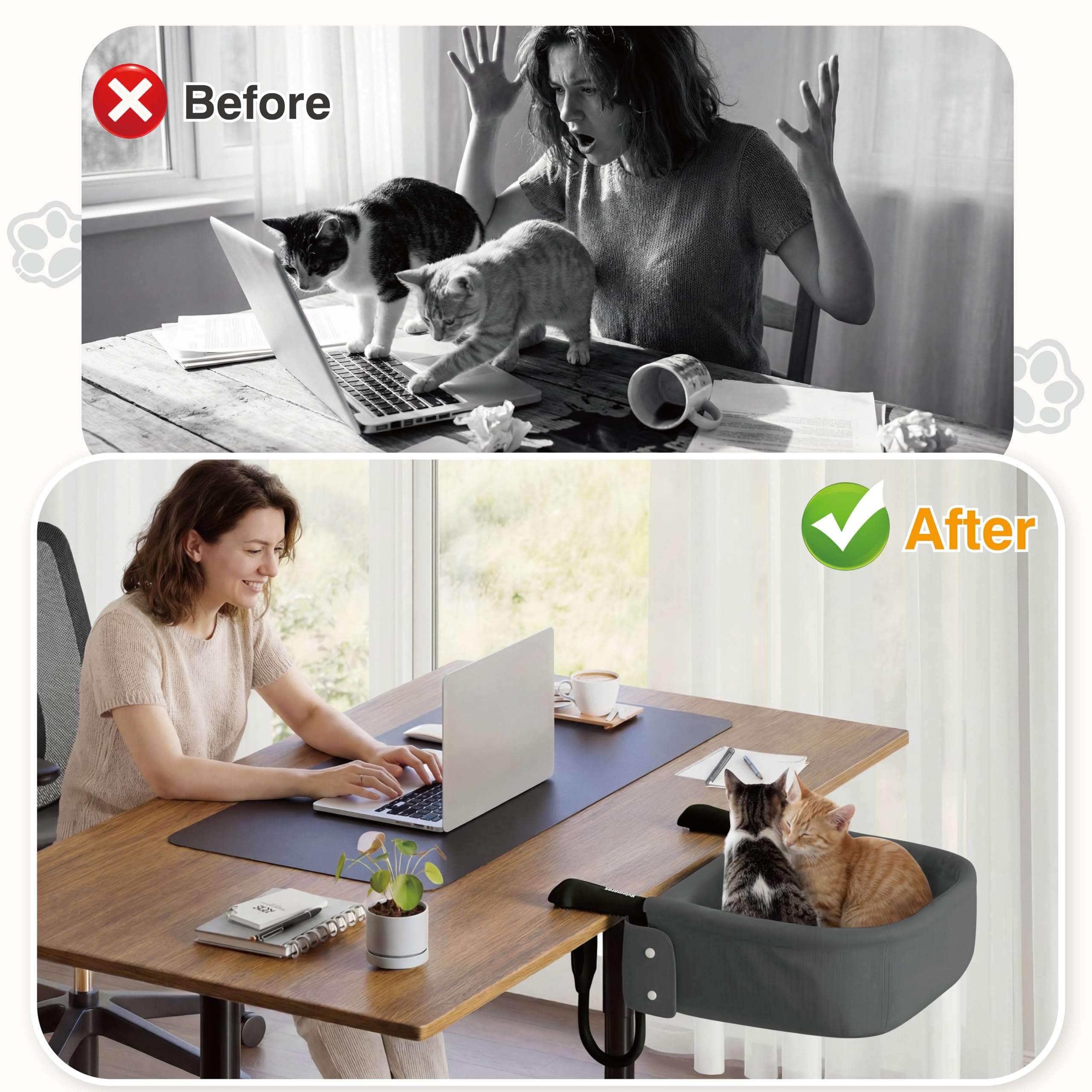 Hylemoros dual-clamp system protects desk surfaces with rubber padding.