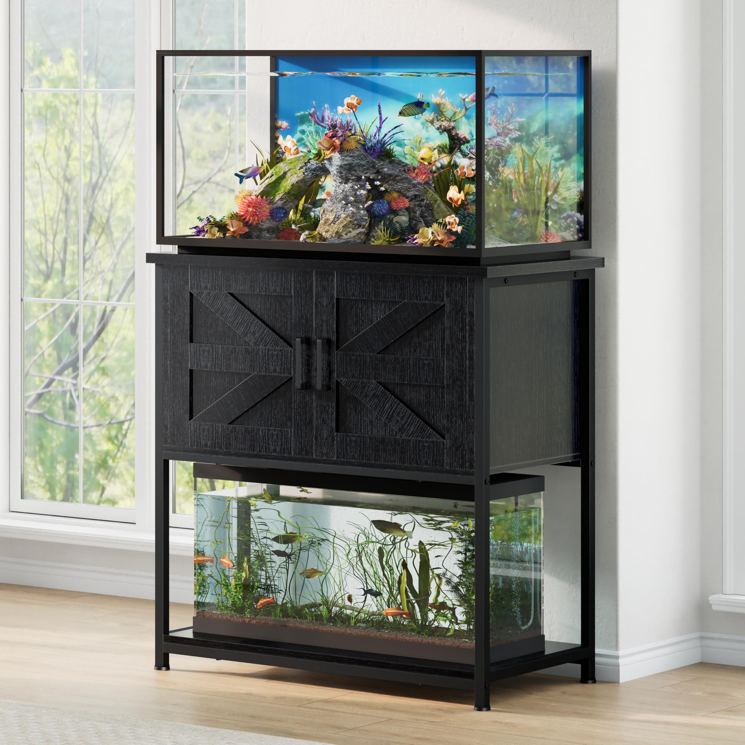 Hylemoros farmhouse black aquarium stand top view showing sturdy frame for heavy tanks