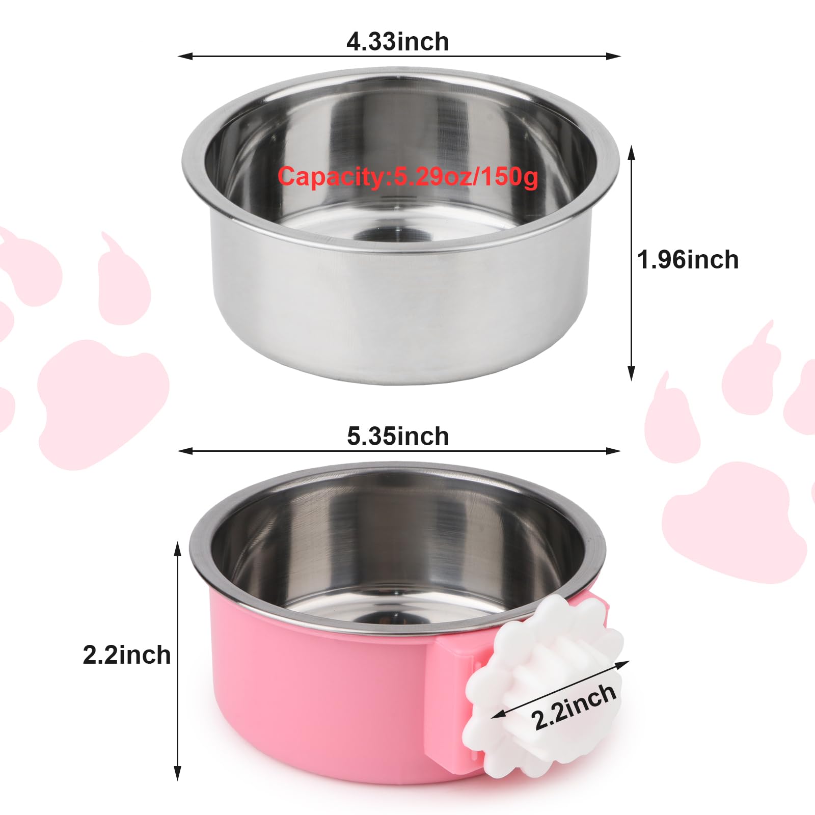 Hypeety stainless steel bowl with clip-on design for crate mounting