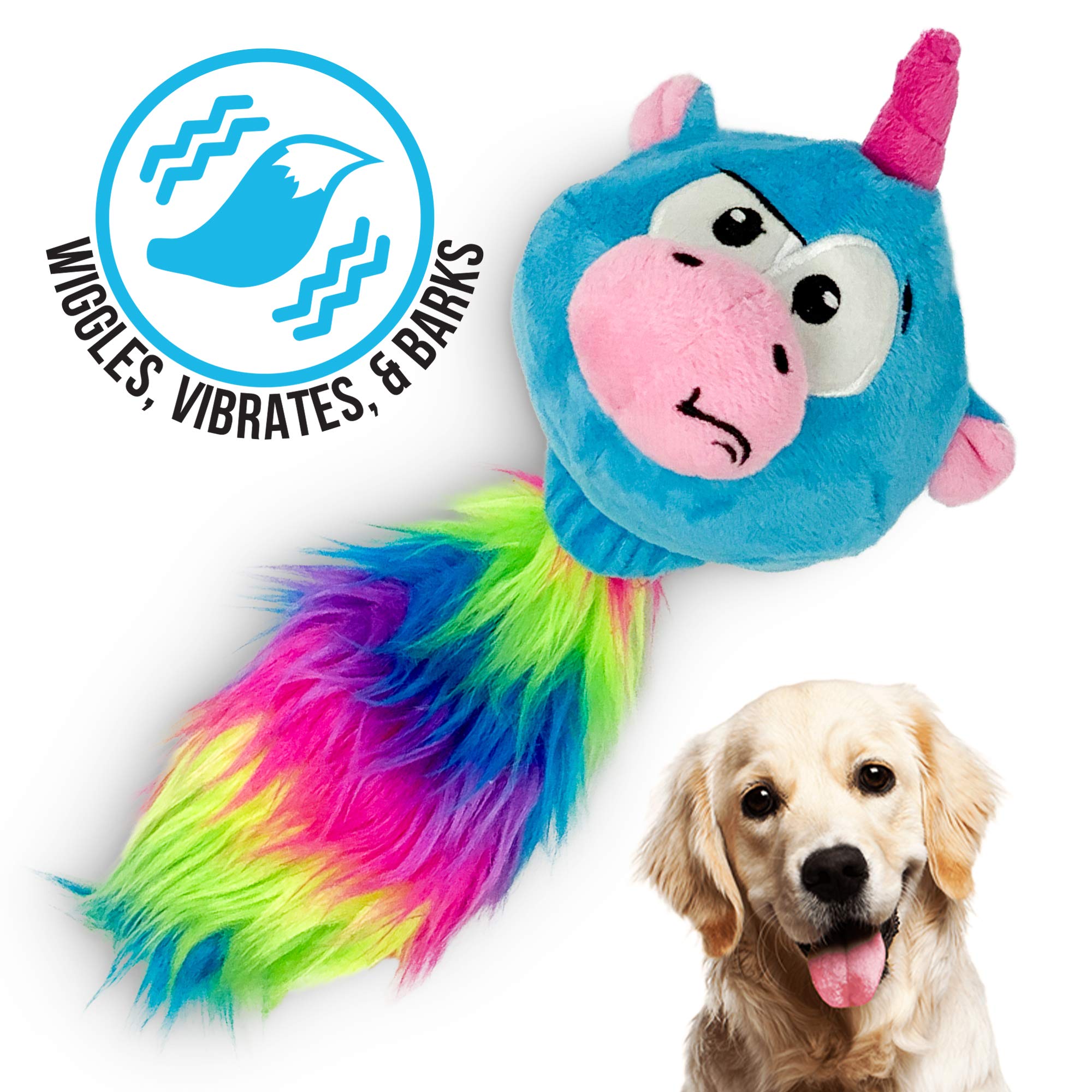 Hyper Pet Doggie Pal Unicorn vibrates for engaging stimulation during fetch.