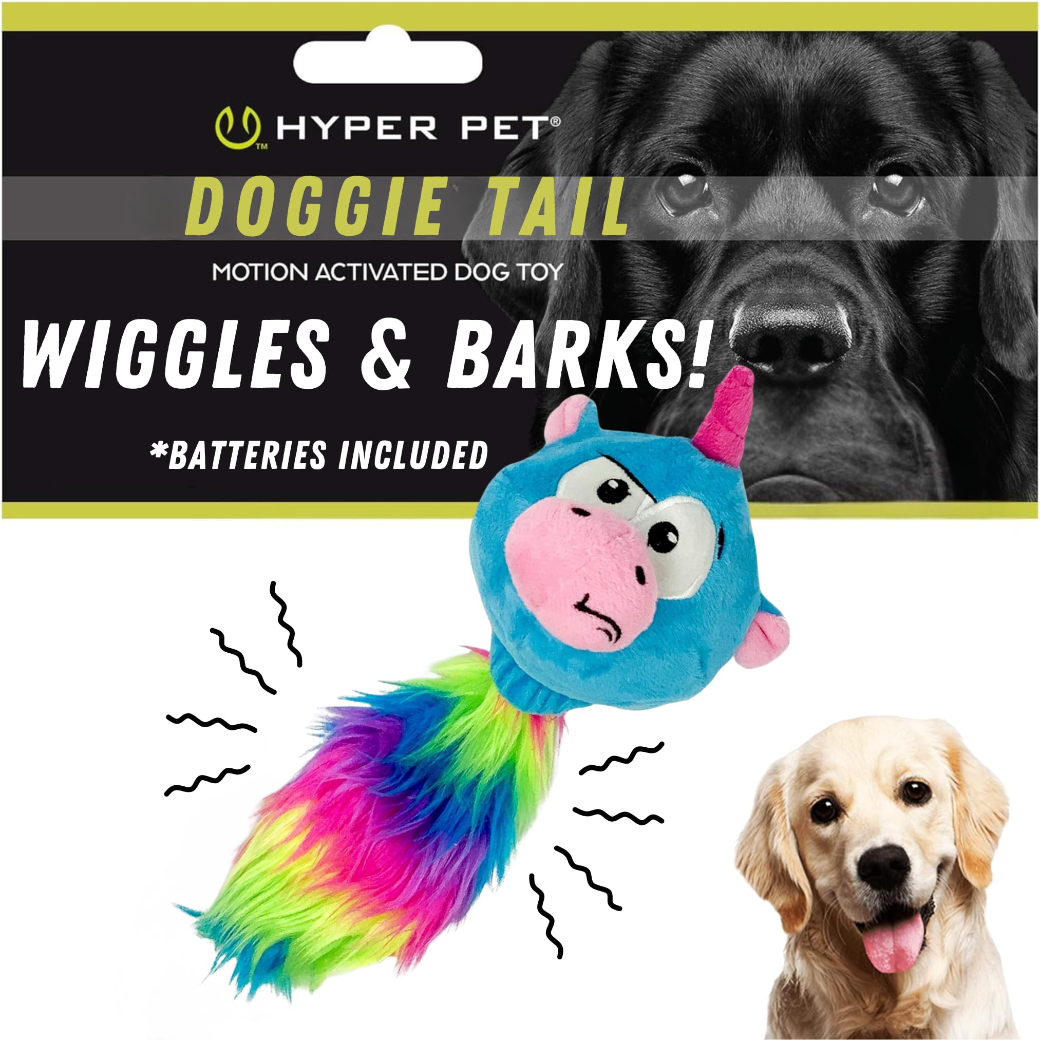 Hyper Pet Doggie Pal Unicorn wiggles to engage dogs in active play.
