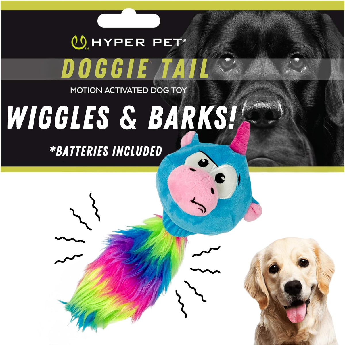 Hyper Pet Doggie Pal Unicorn wiggles to engage dogs in active play.
