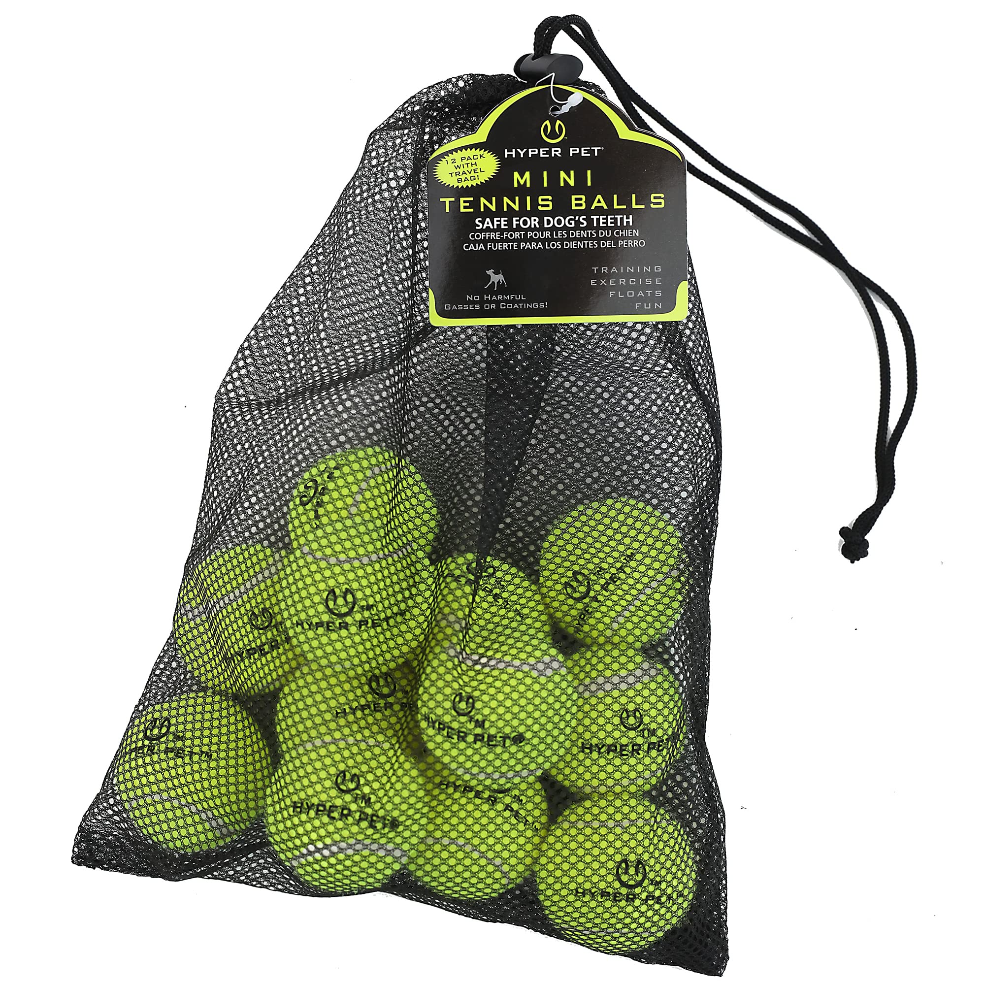 Hyper Pet Mini Tennis Balls 12-pack ideal for small dogs' fetch sessions.